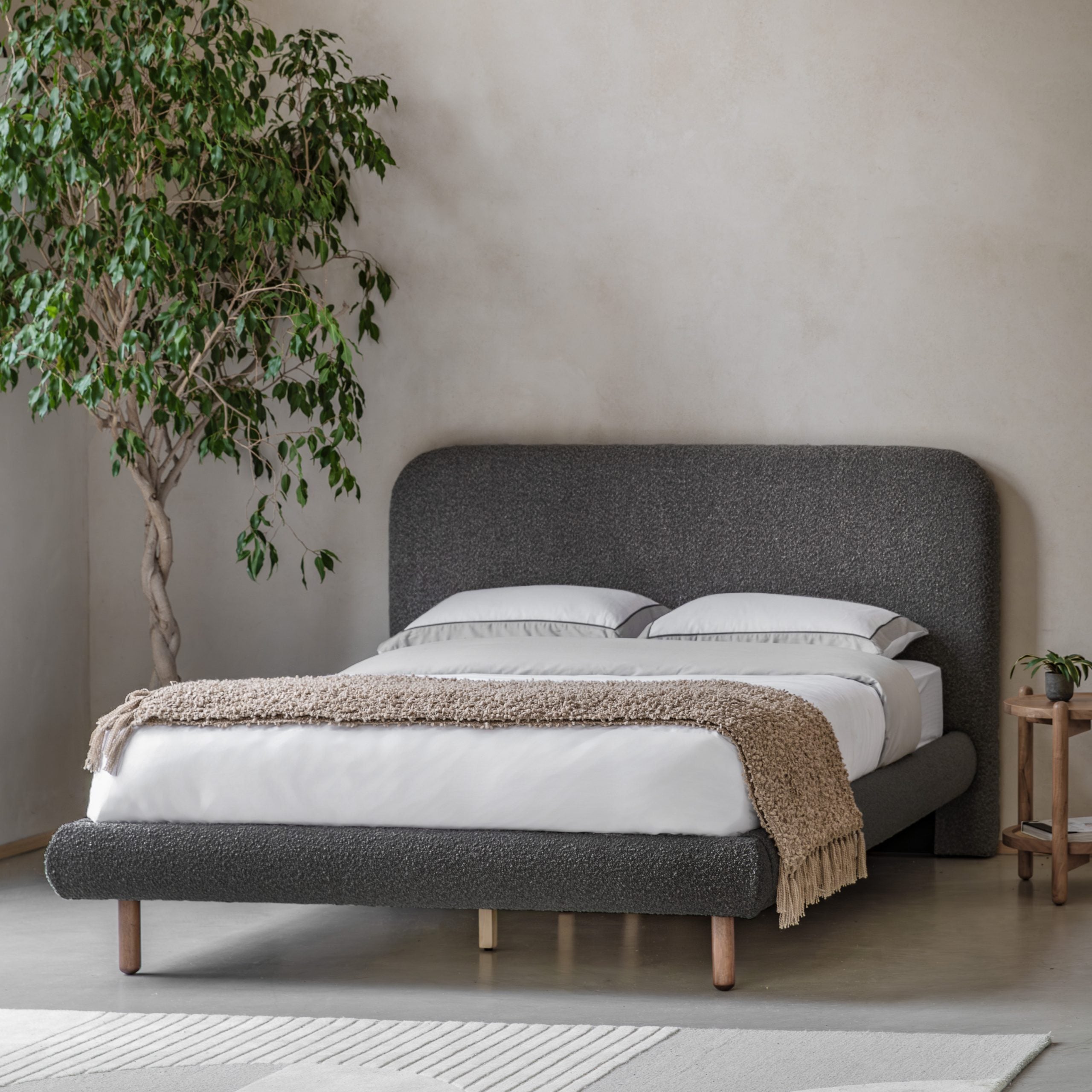 Romiley Boucle fabric Double Bed frame - available in Stone grey & Charcoal