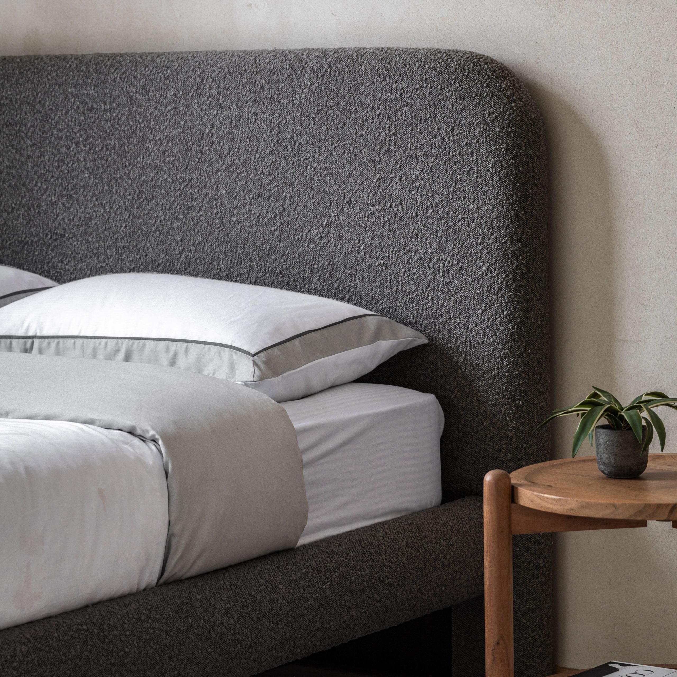 Romiley Boucle fabric Double Bed frame - available in Stone grey & Charcoal