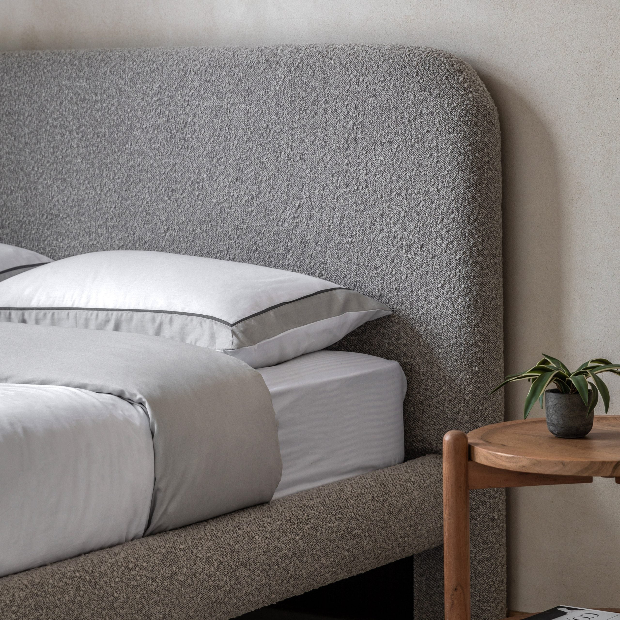 Romiley Boucle fabric Double Bed frame - available in Stone grey & Charcoal