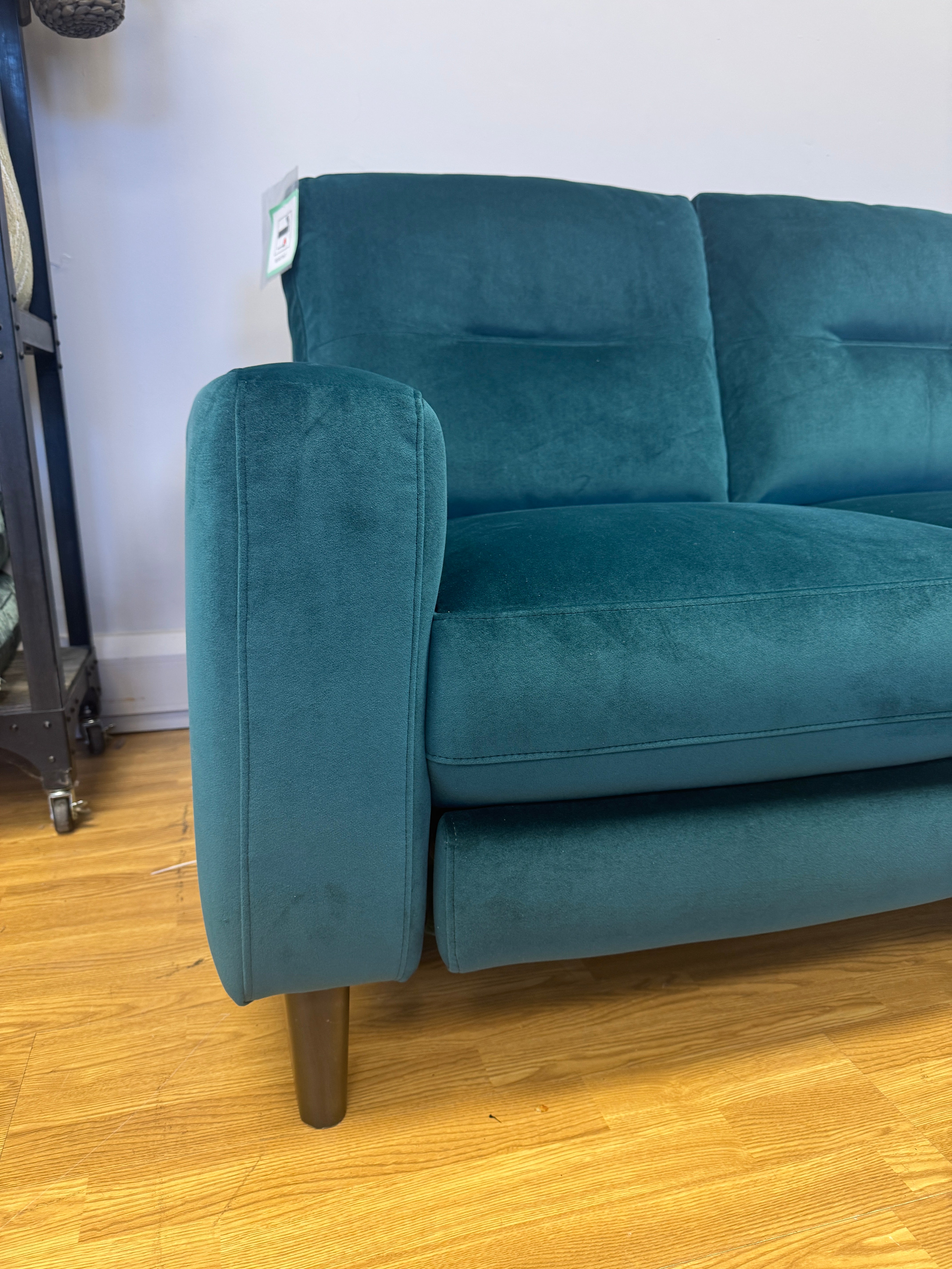 Elmo 2 seater sofa with electric incline footrest in Lumino teal velvet (matching pair available)
