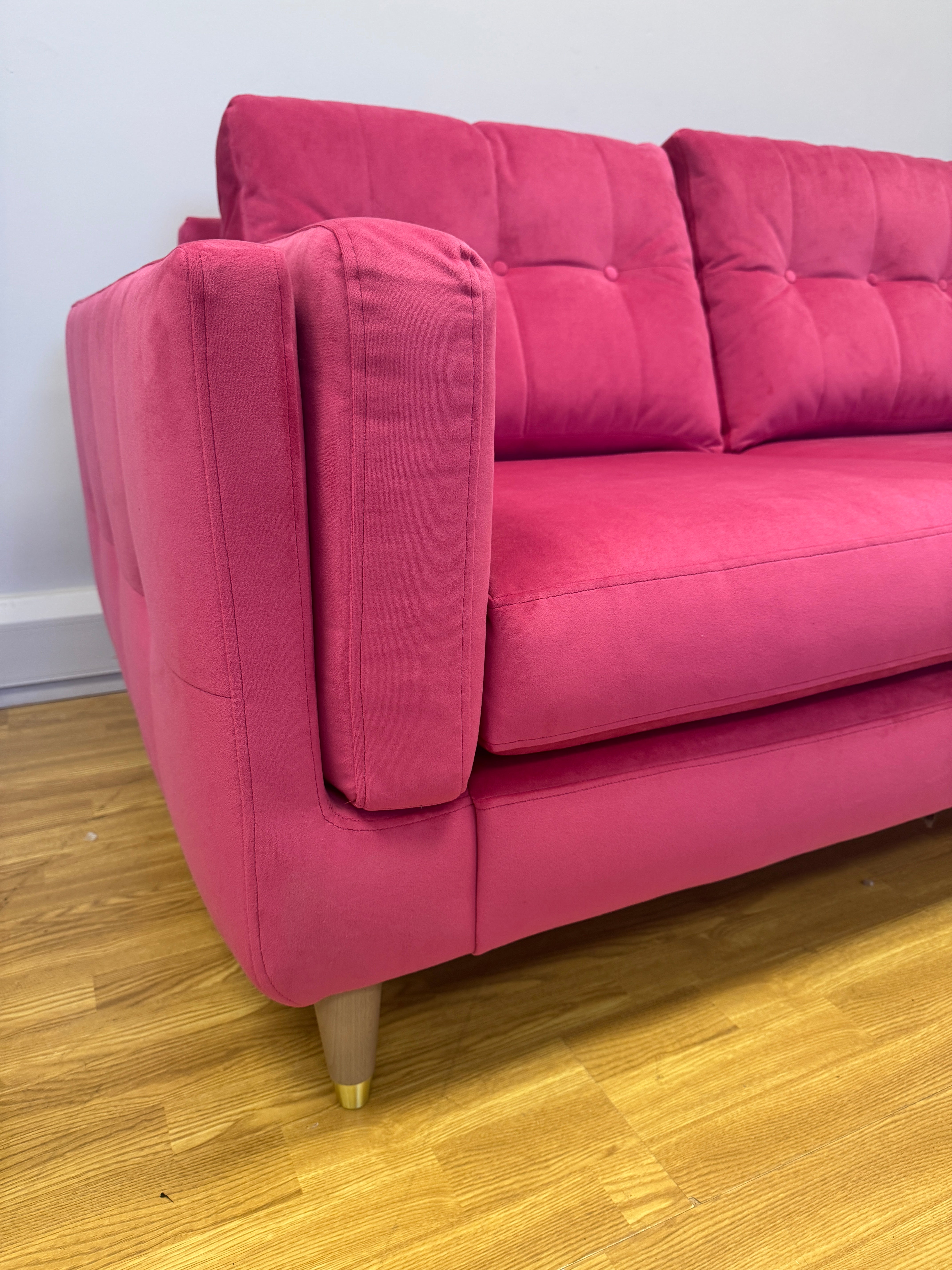 The Lounge Company Maddison 2.5 standard back sofa in Summer Punch pink velvet