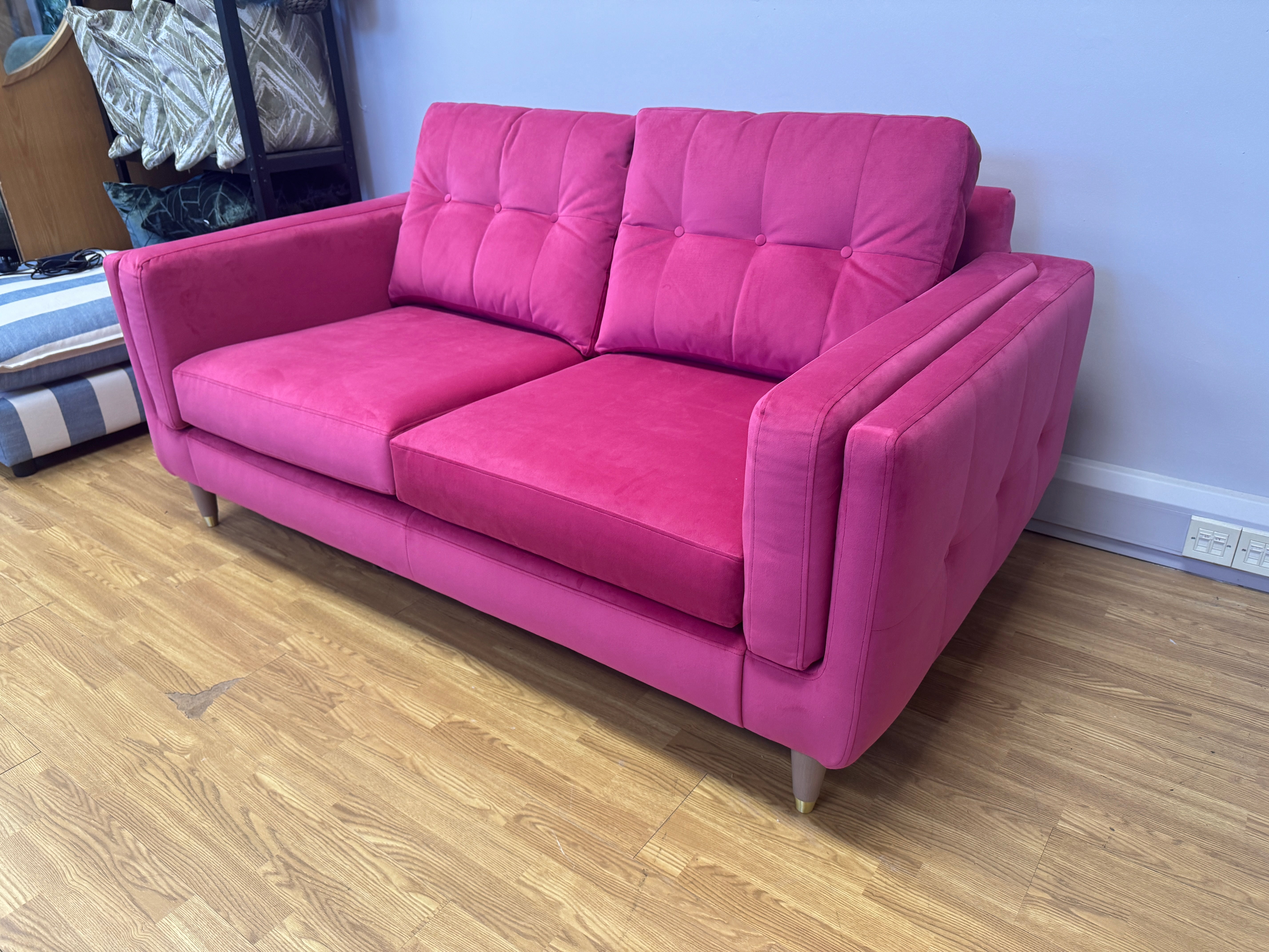 The Lounge Company Maddison 2.5 standard back sofa in Summer Punch pink velvet