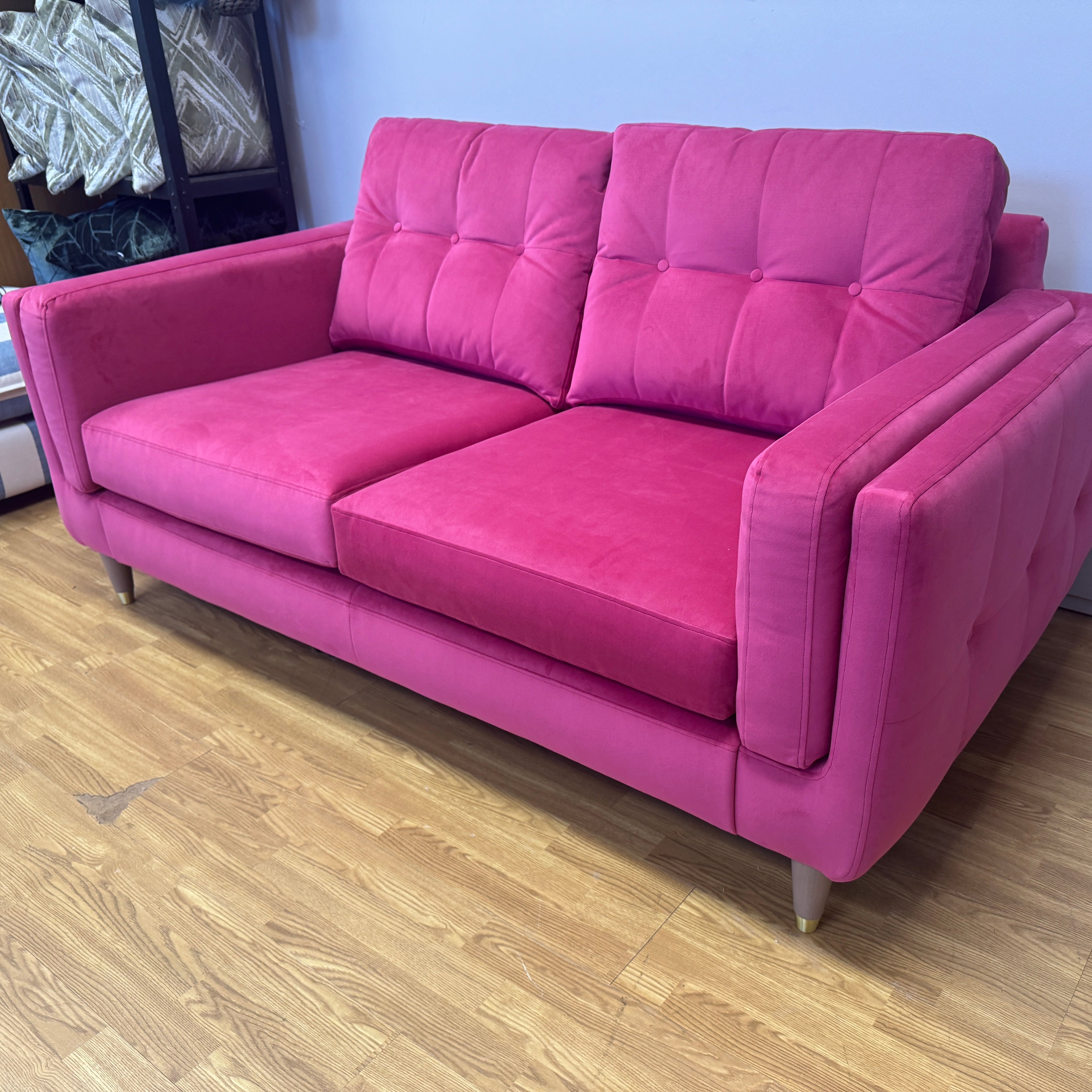The Lounge Company Maddison 2.5 standard back sofa in Summer Punch pink velvet