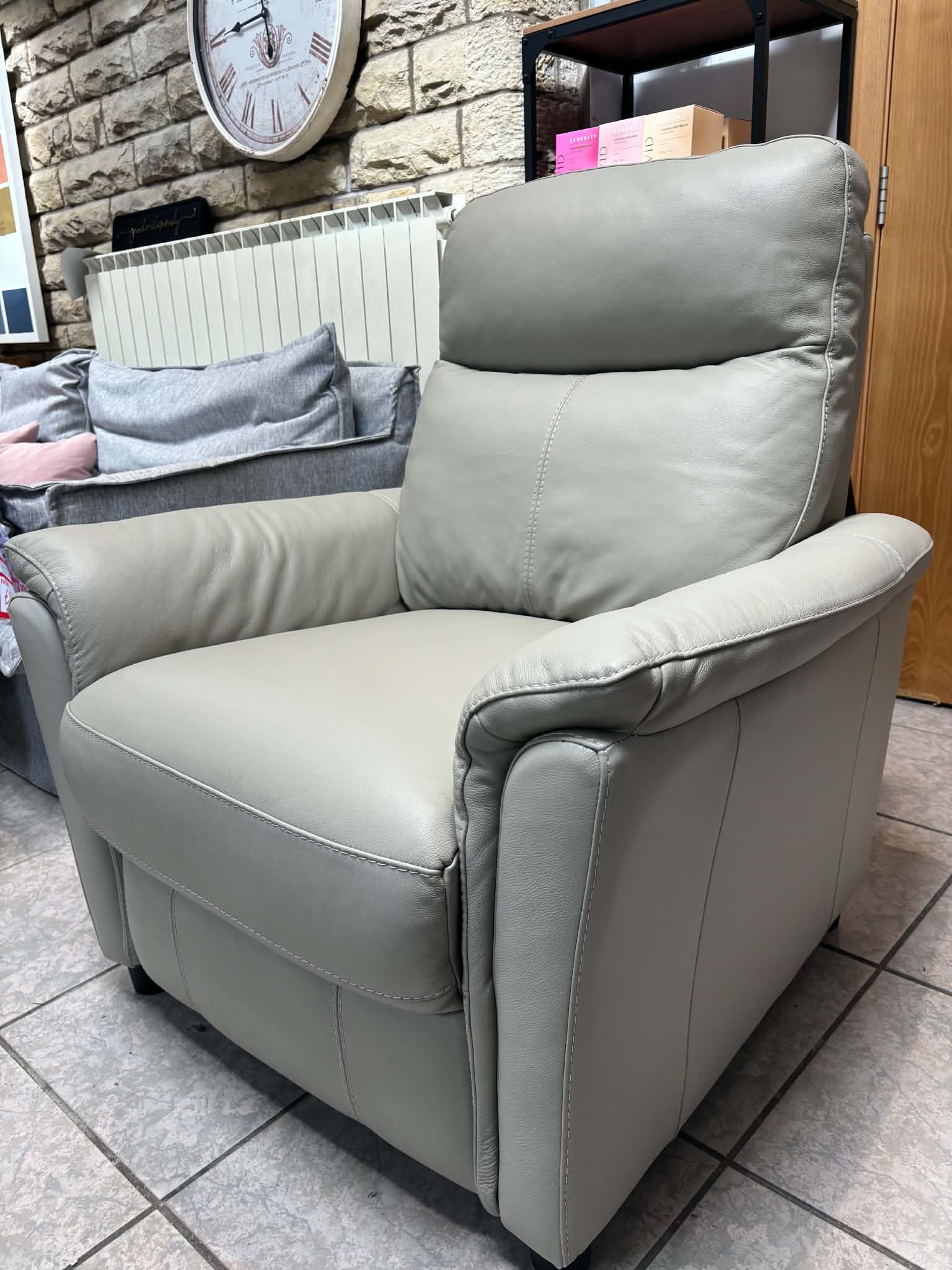 Rowan armchair in Silver / Grey leather (pair available)