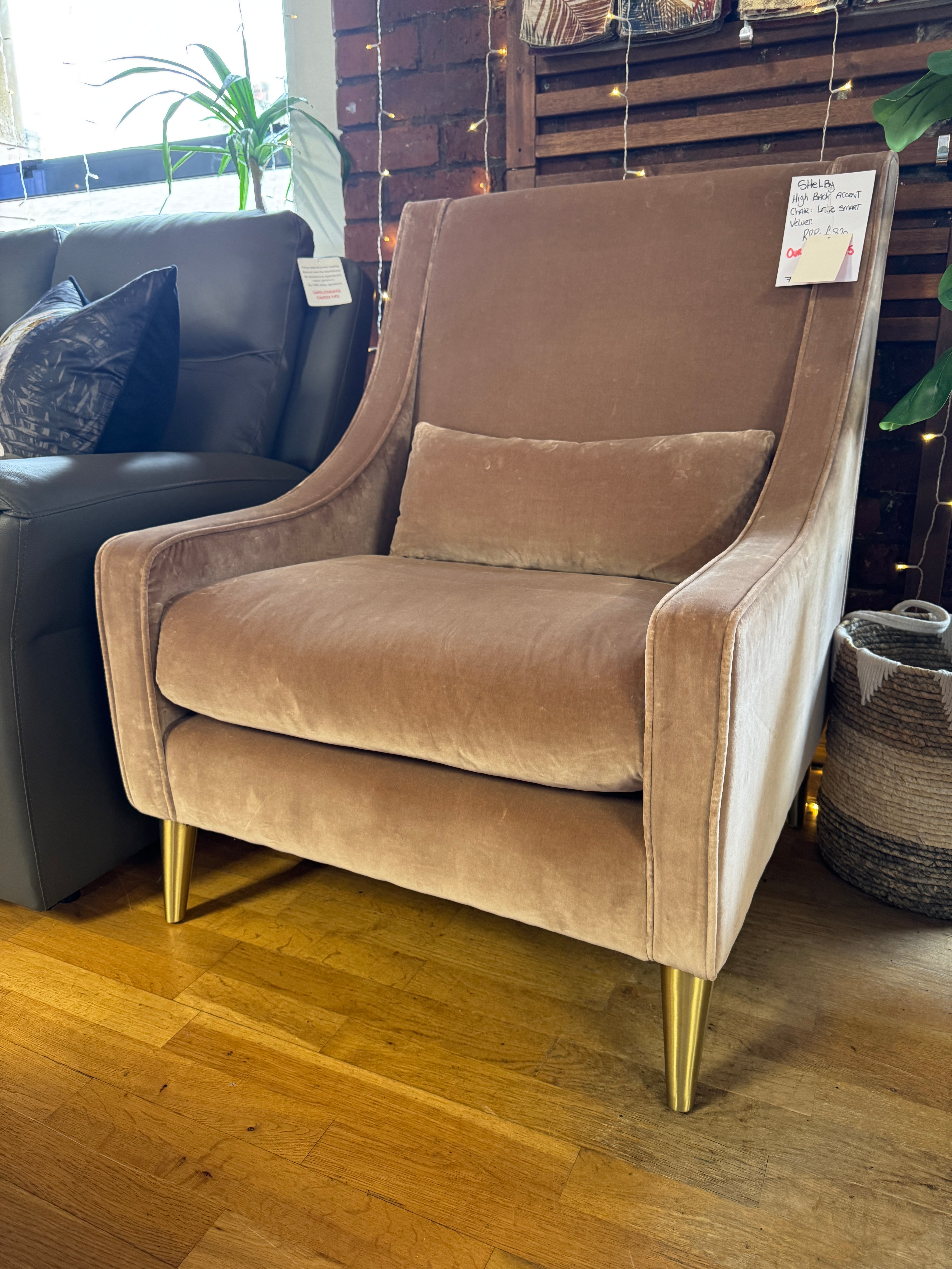 Sofa.com Shelby high back armchair in Cinnamon velvet fabric