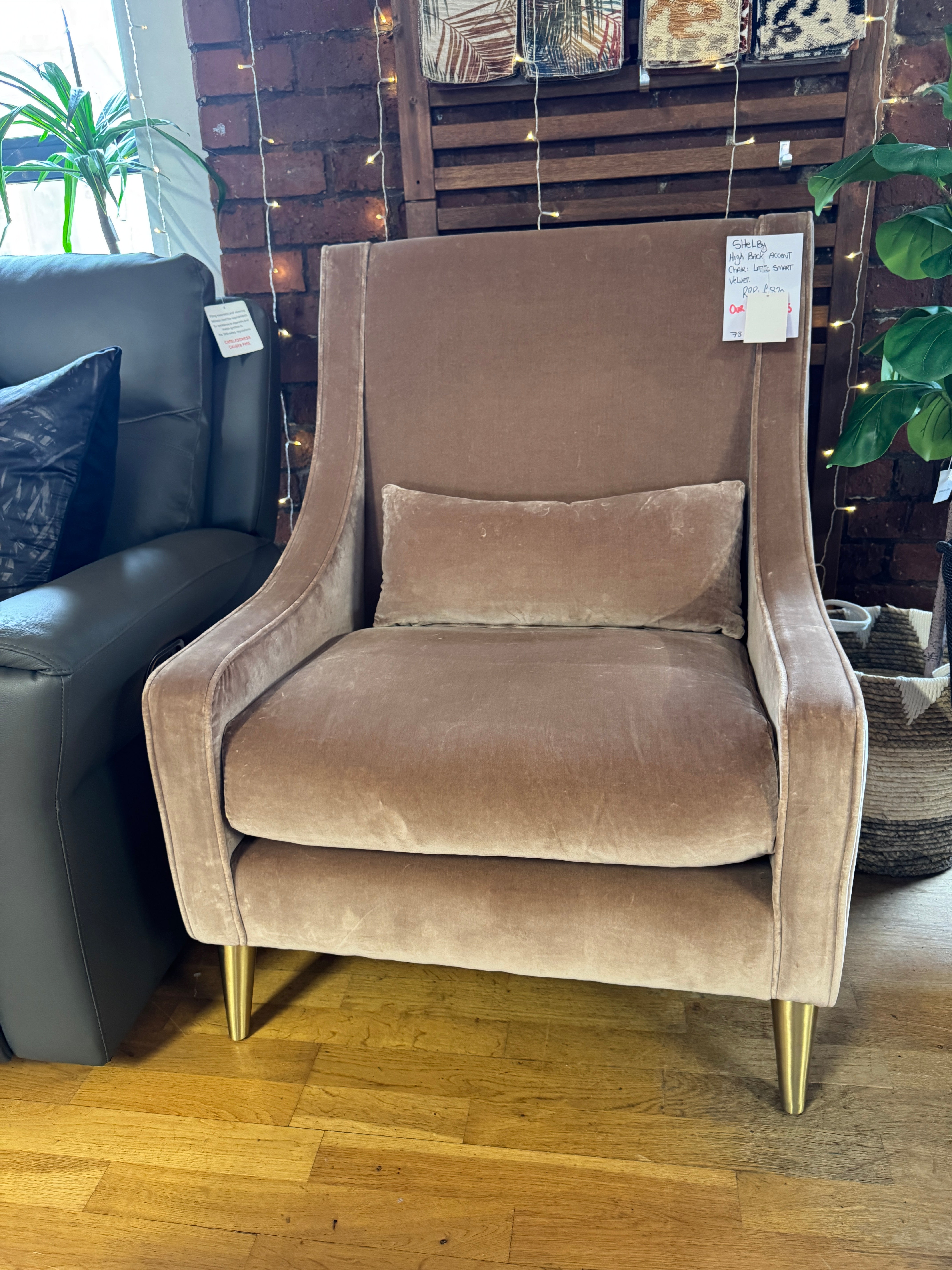 Sofa.com Shelby high back armchair in Cinnamon velvet fabric