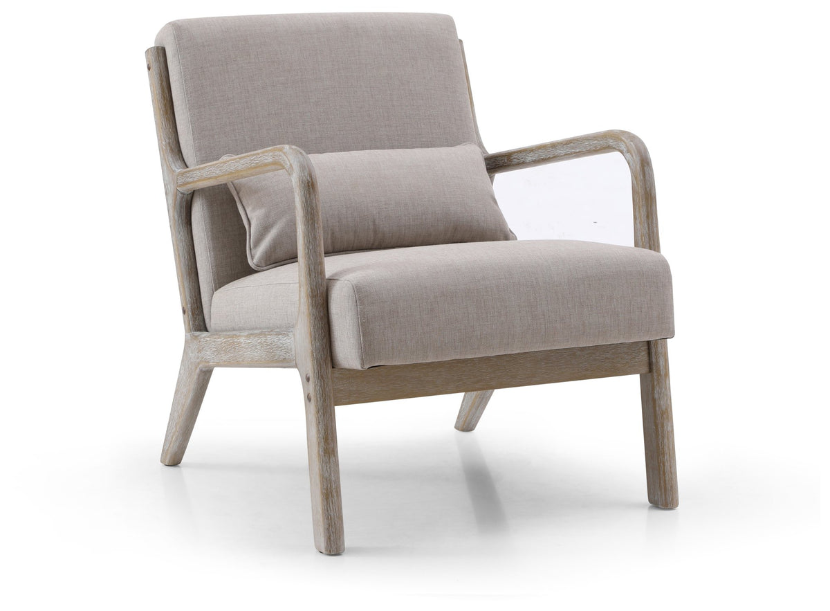 Inca plain accent chair with a light washed wood frame