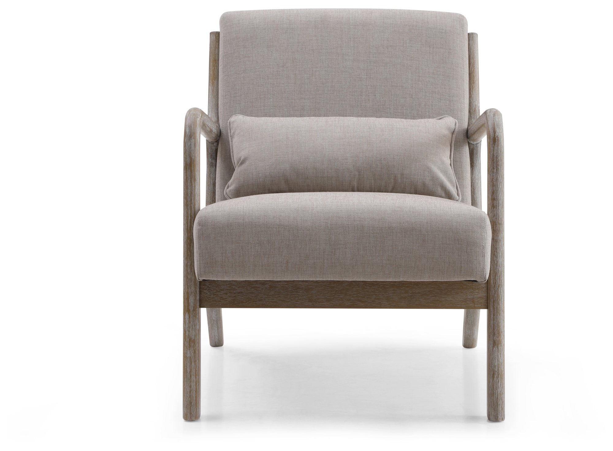 Inca plain accent chair with a light washed wood frame