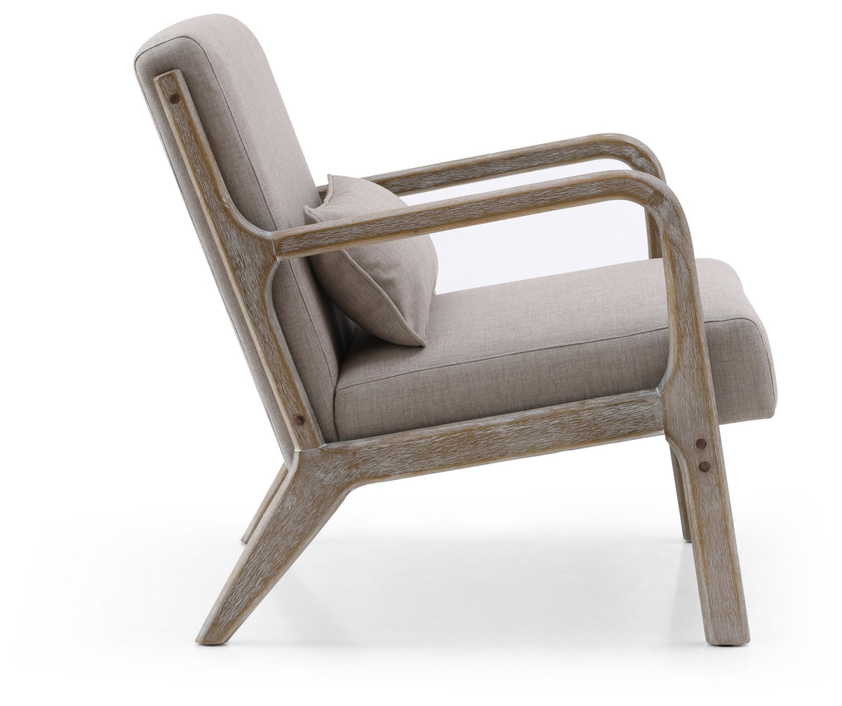 Inca plain accent chair with a light washed wood frame