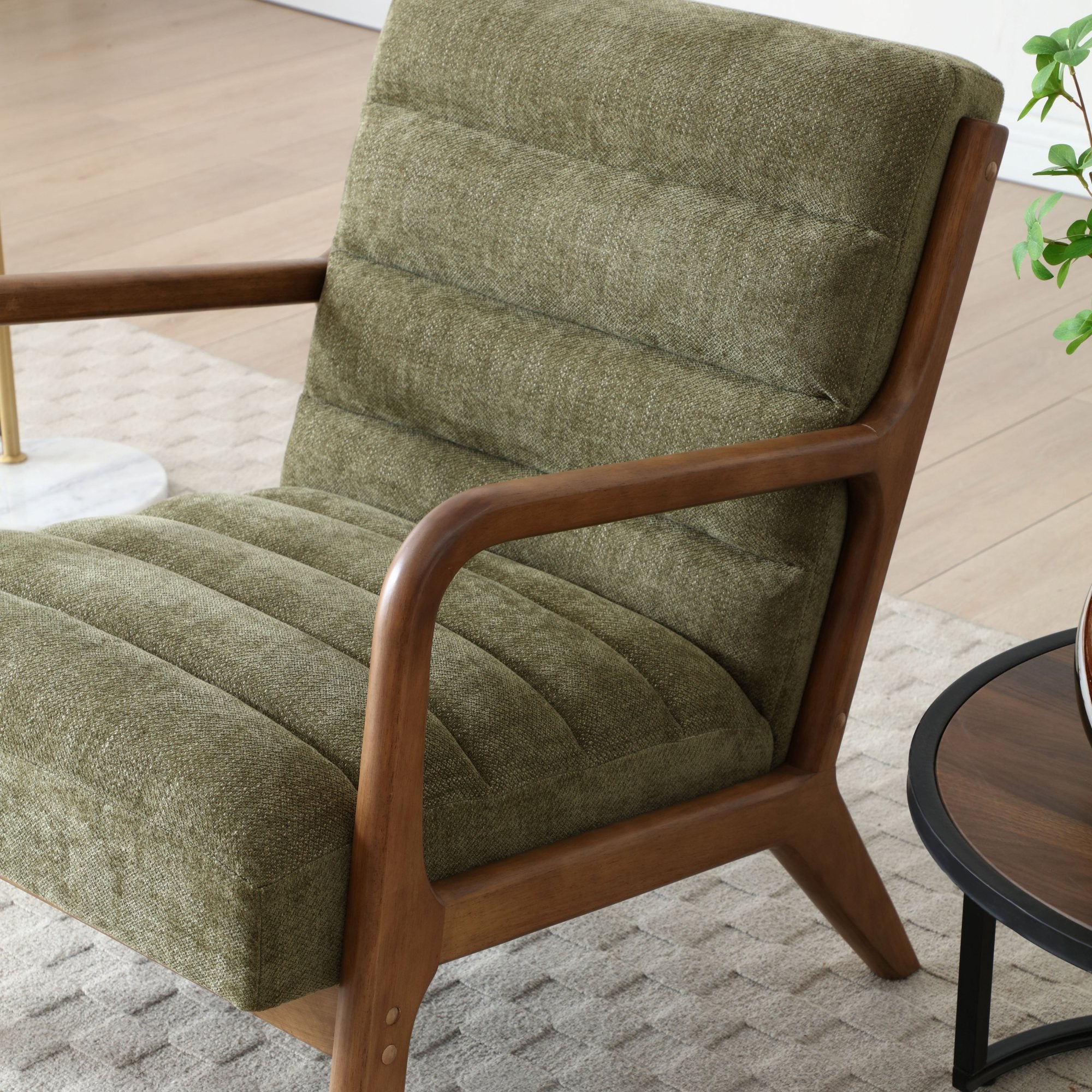 Inca ribbed accent chair with Walnut frame