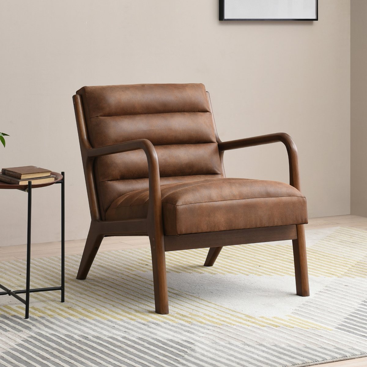 Inca ribbed accent chair with Walnut frame