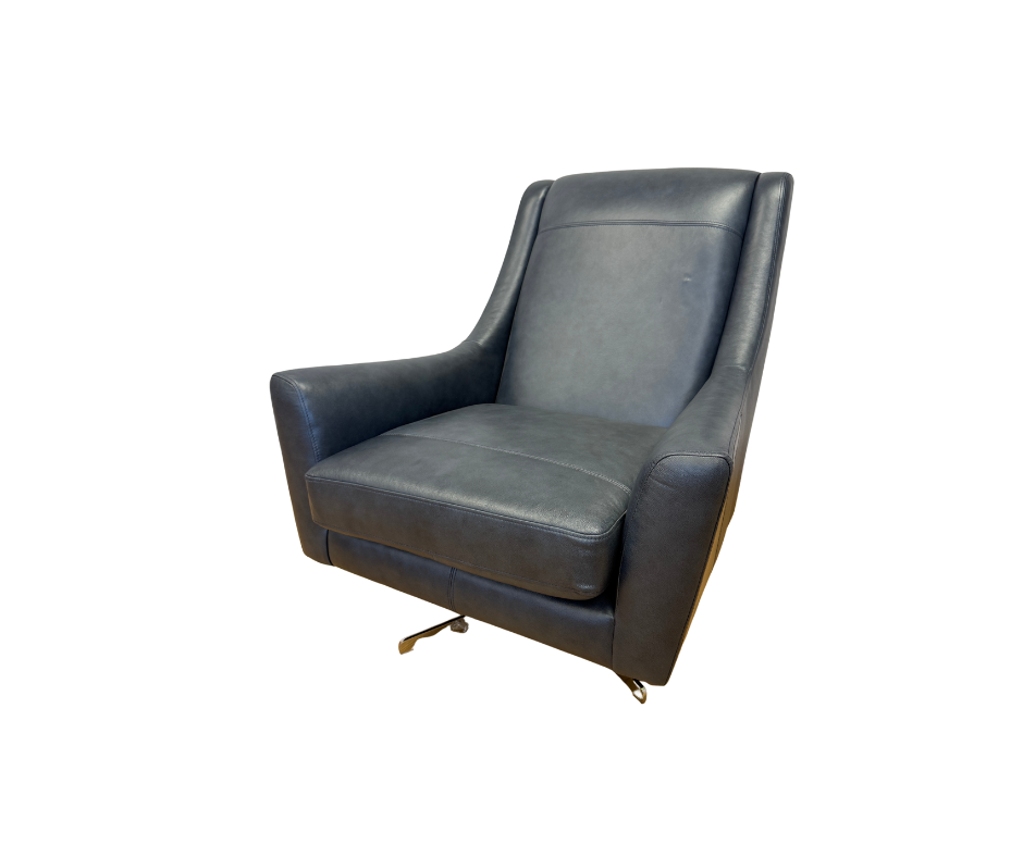Salute large swivel chair in Turino blue leather
