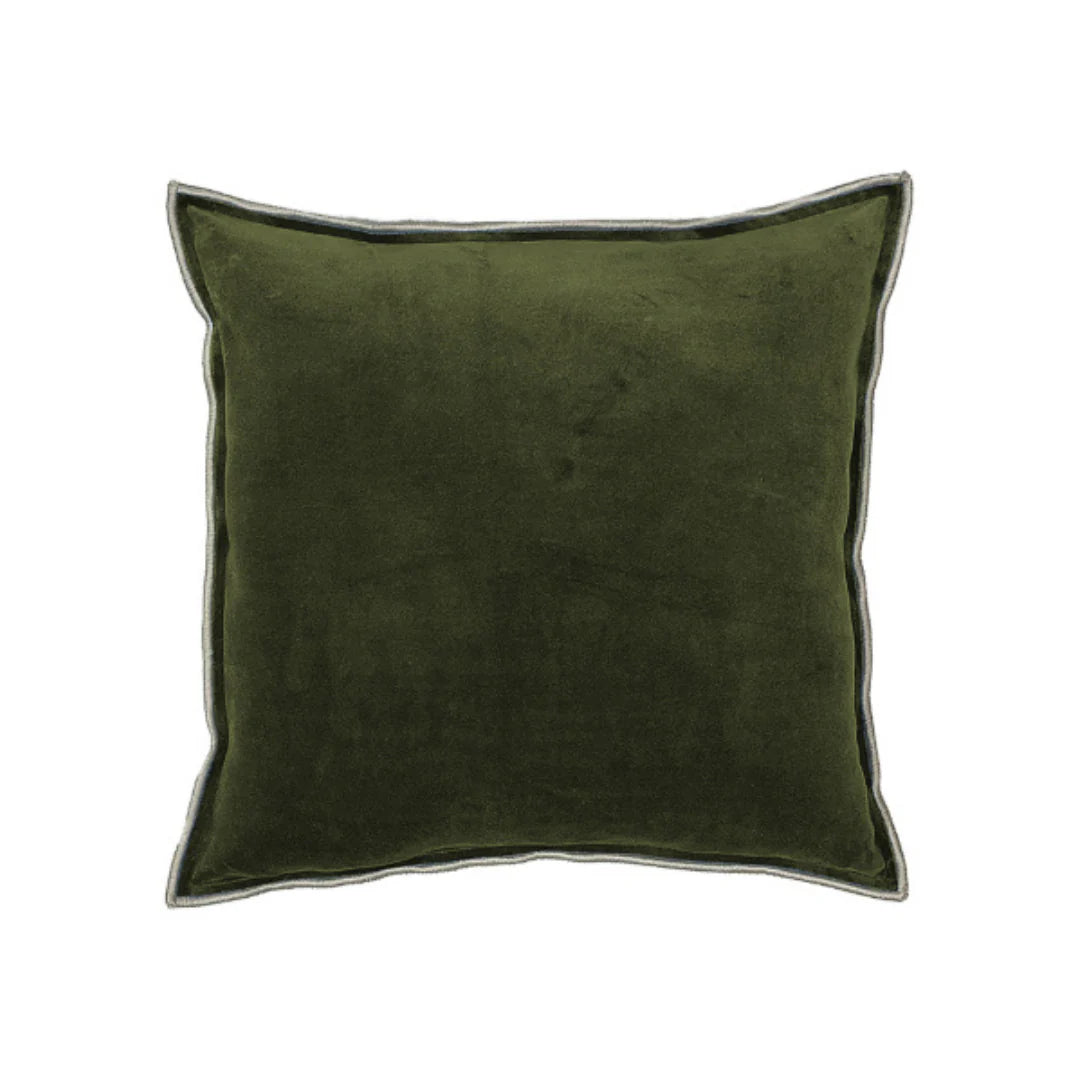 Eclipse soft plush velvet cushion with contrast trim 60 x 60cm Moss