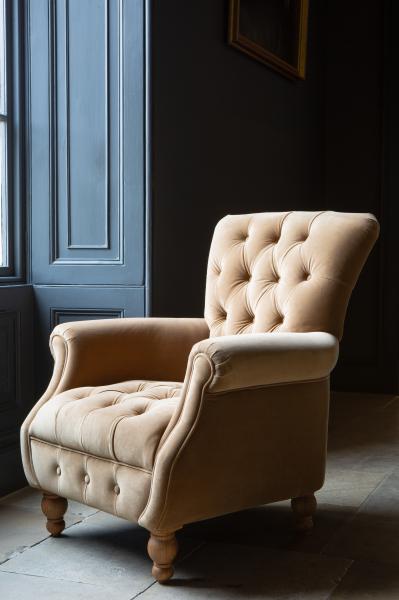 Donegal high back accent chair in Butterscotch velvet