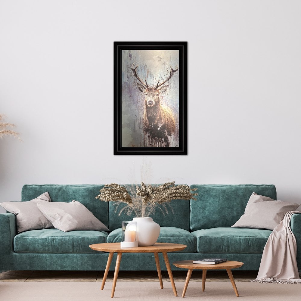 Stag framed velvet touch wall art 75 x 105cm