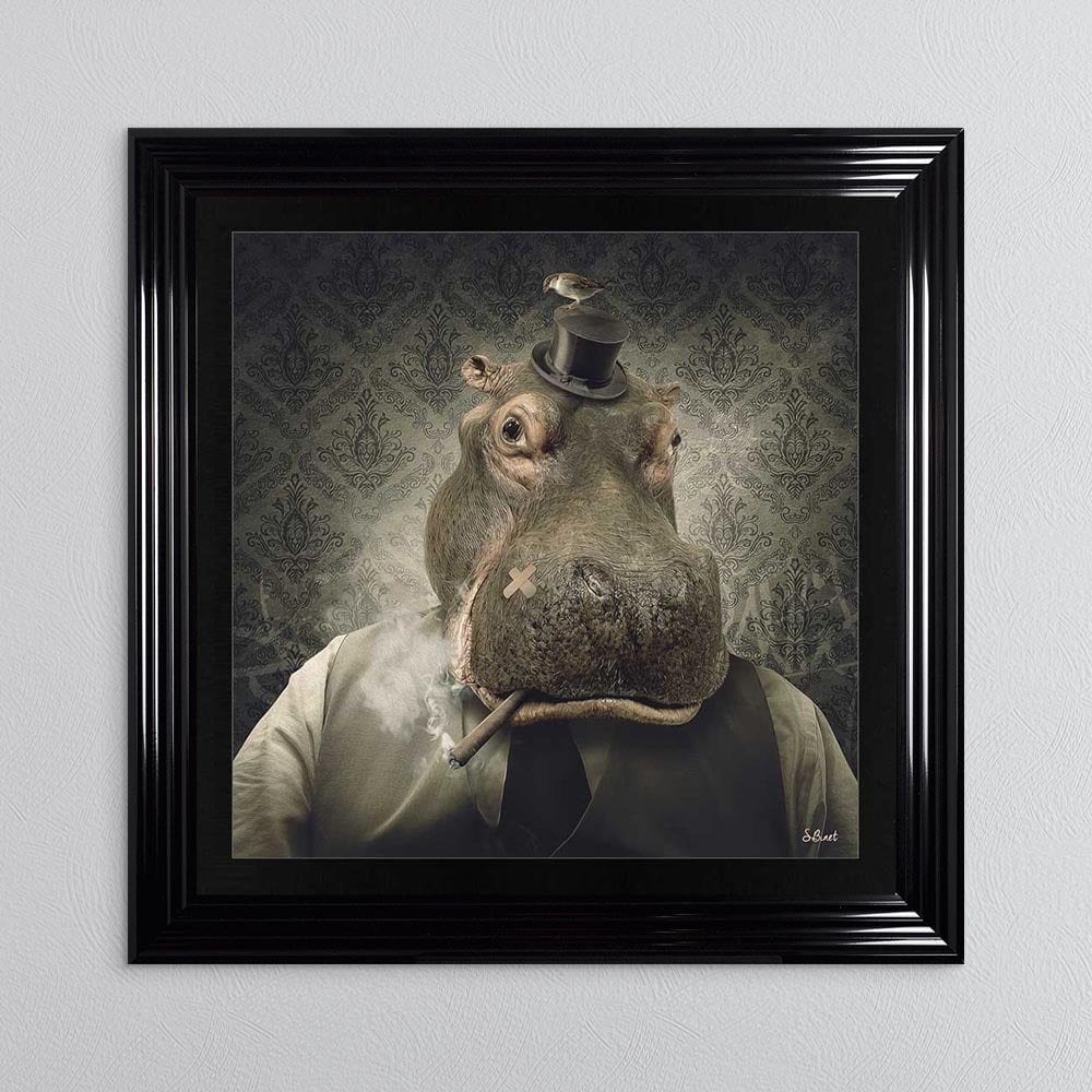Sylvain Binet Hippo Mafia framed art 90cm x 90cm