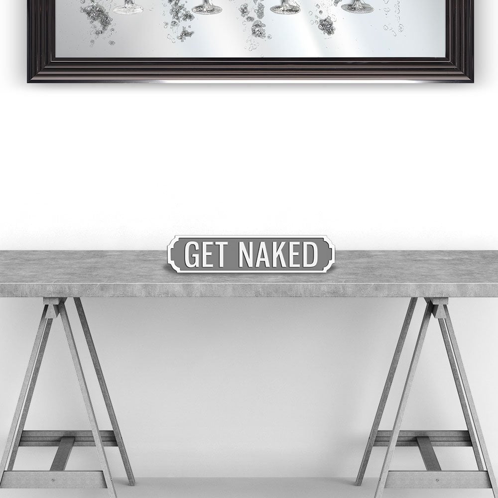 Road Sign Mini GET NAKED White / Grey - wooden vintage feel