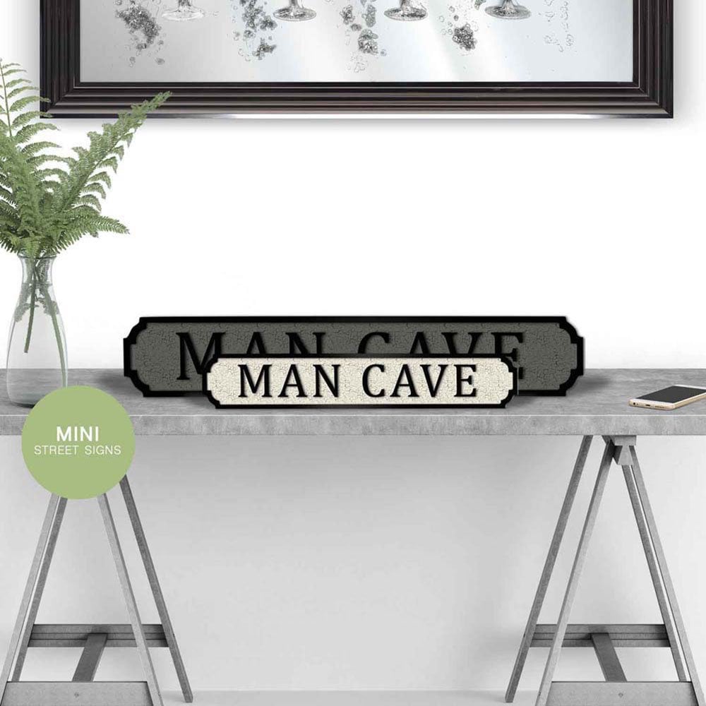 Road Sign Mini MAN CAVE White & Black wooden vintage feel