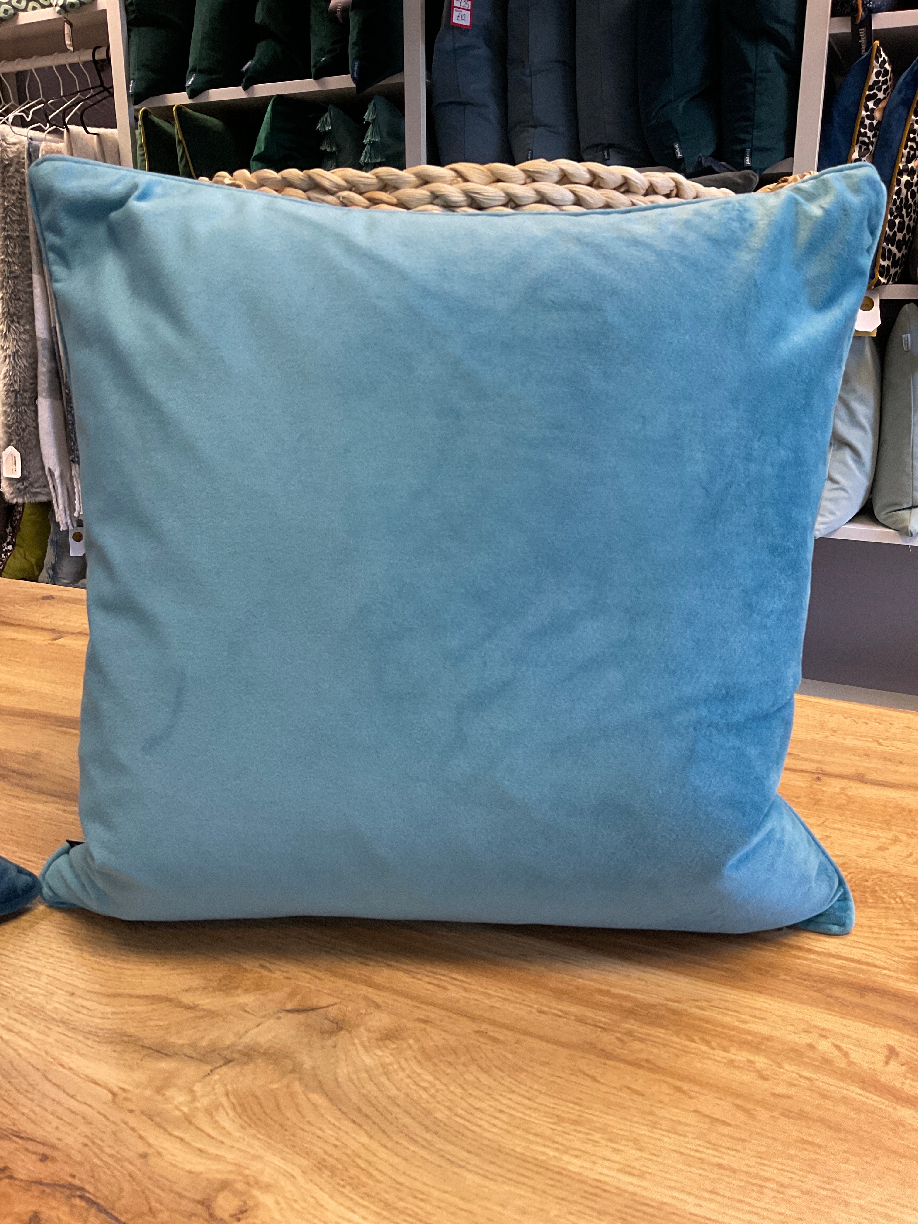 Luxe plain velvet cushion - Mid blue 45 X 45CM