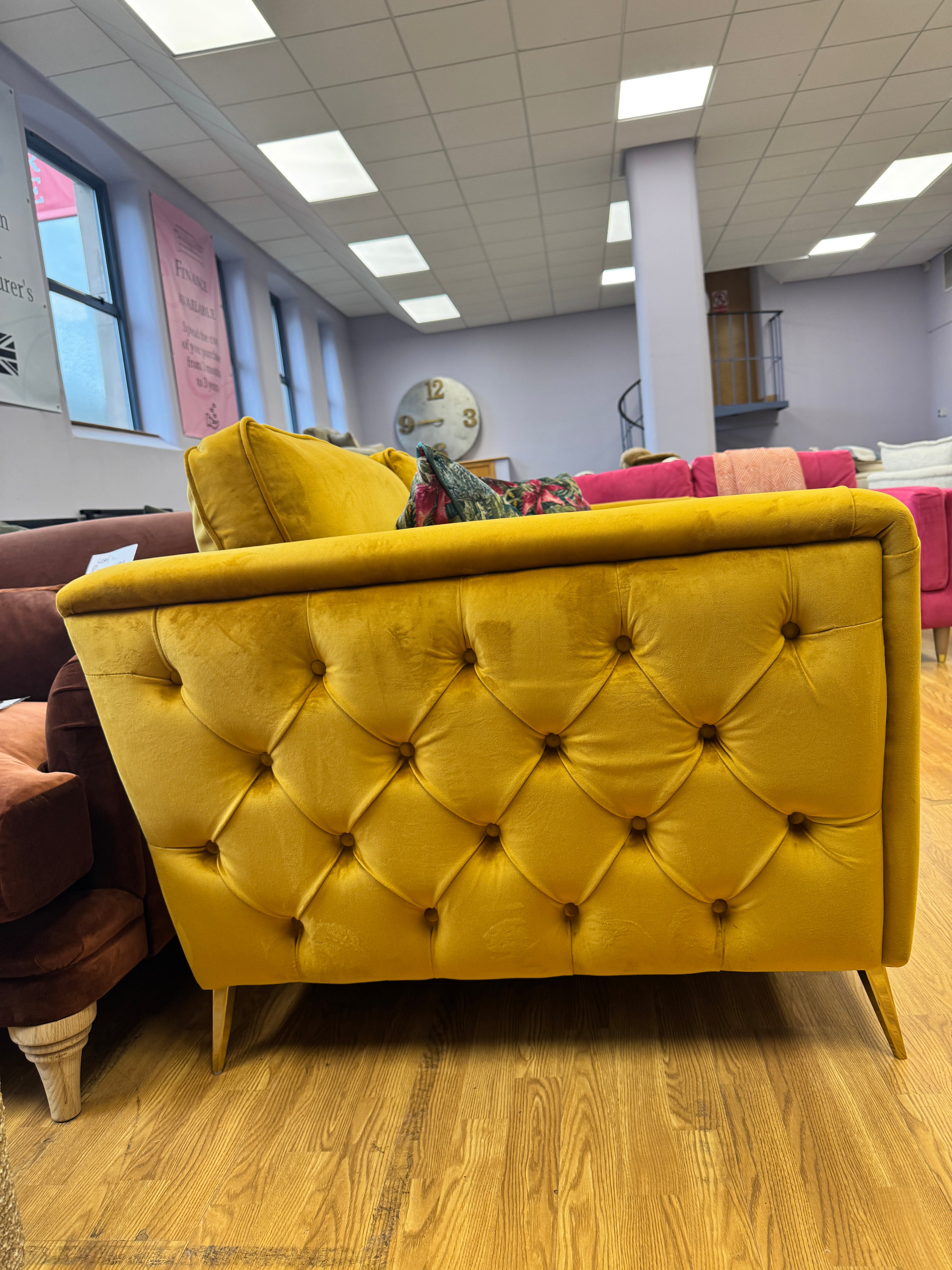 Show Stoppa 3 seater sofa with bolster cushions in amber gold velvet