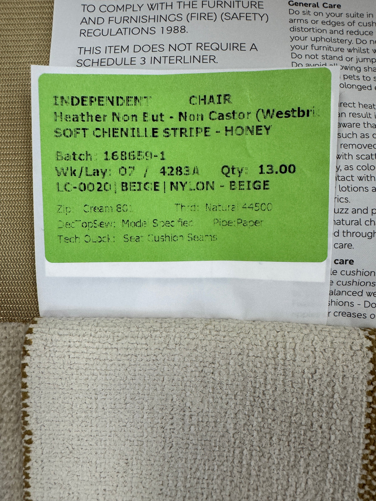 Heather high back winged armchair in natural & honey striped chenille
