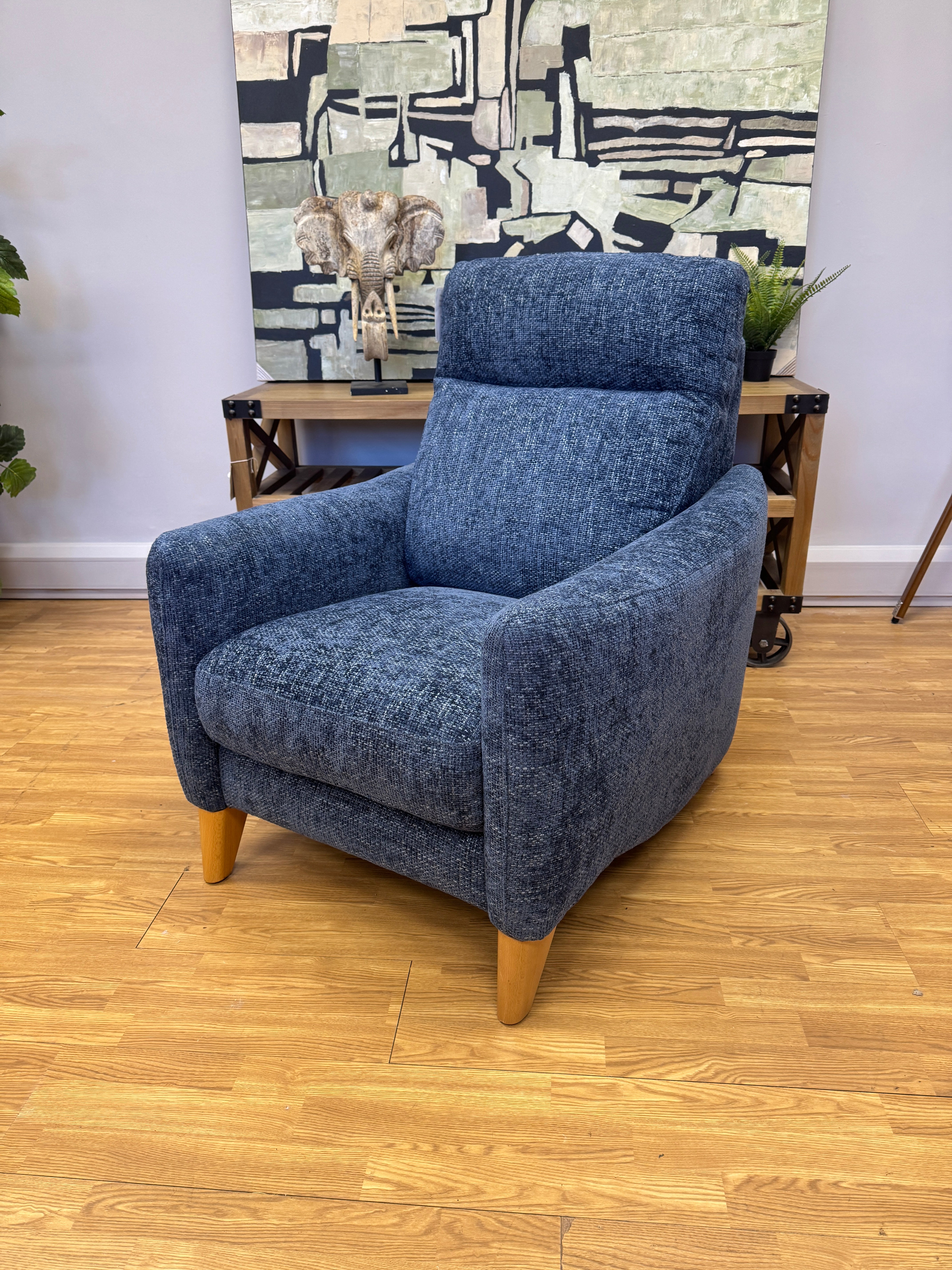 Croft Collection Petite slim style high back armchair in royal blue chenille weave