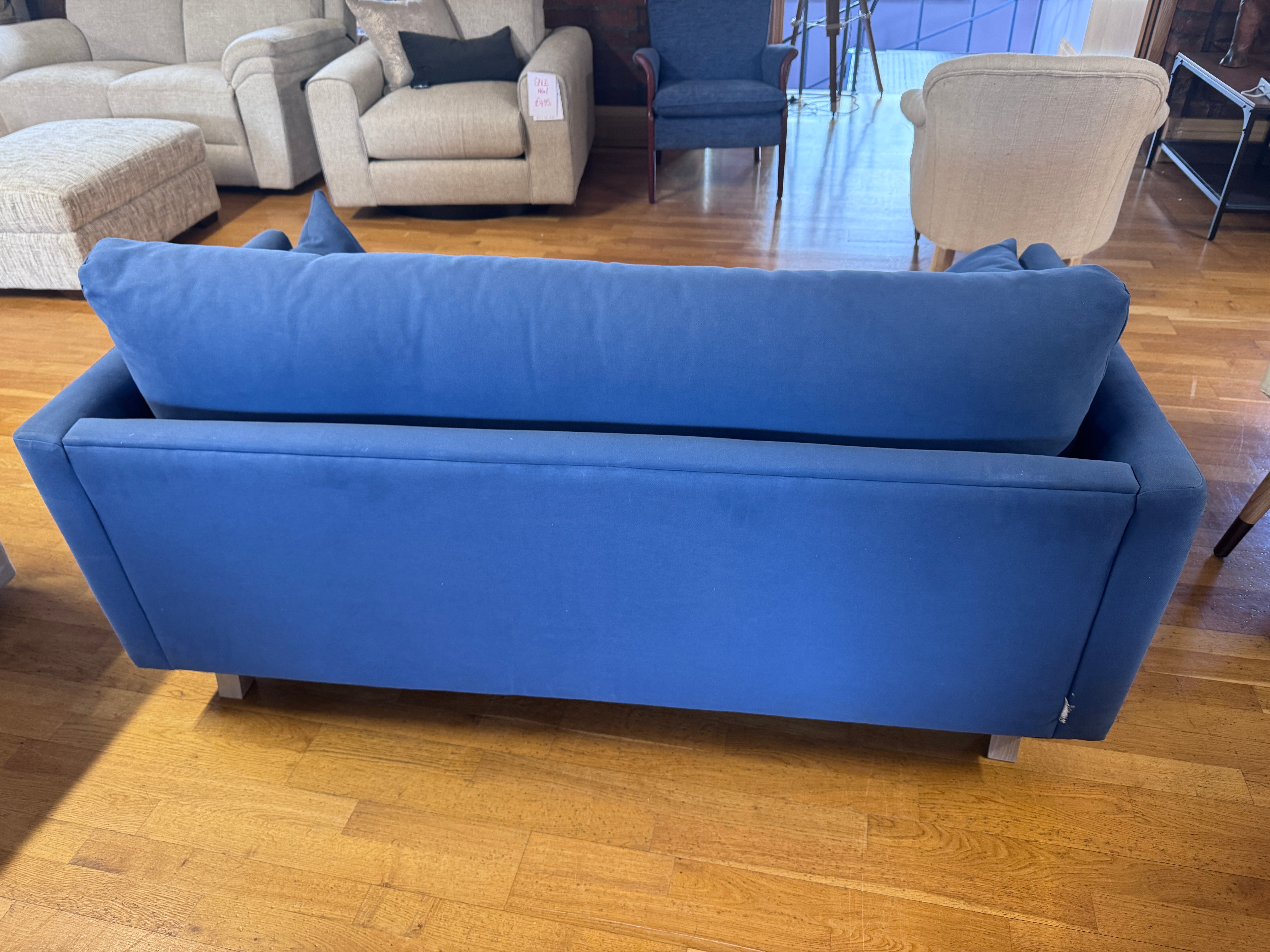 Loaf Jeffers 2 seater bench seat style sofa in Sloe Berry Bush blue cotton twill fabric