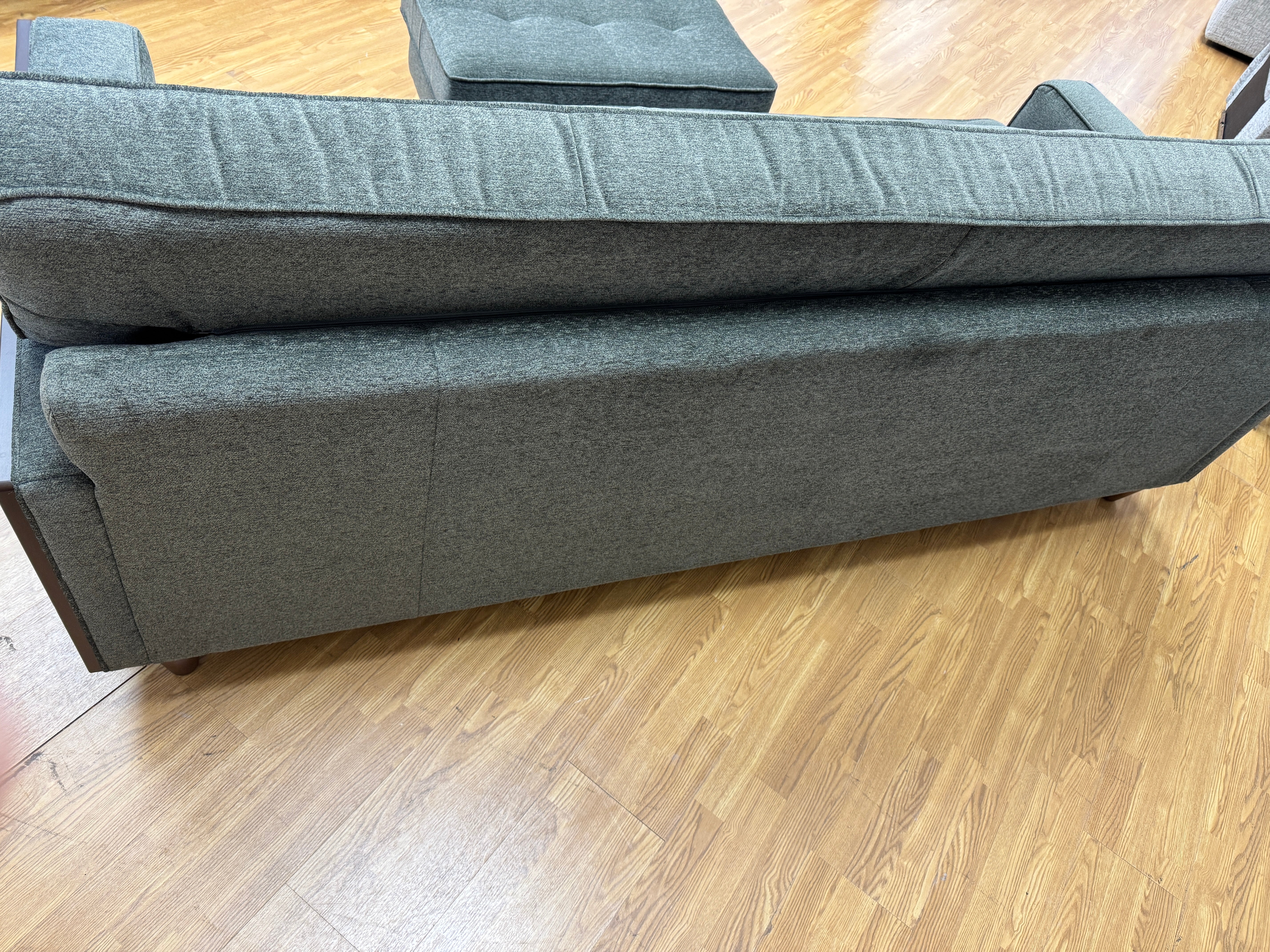 G Plan Agatha 4 seater fixed seat sofa & matching footstool in Alpine green fabric