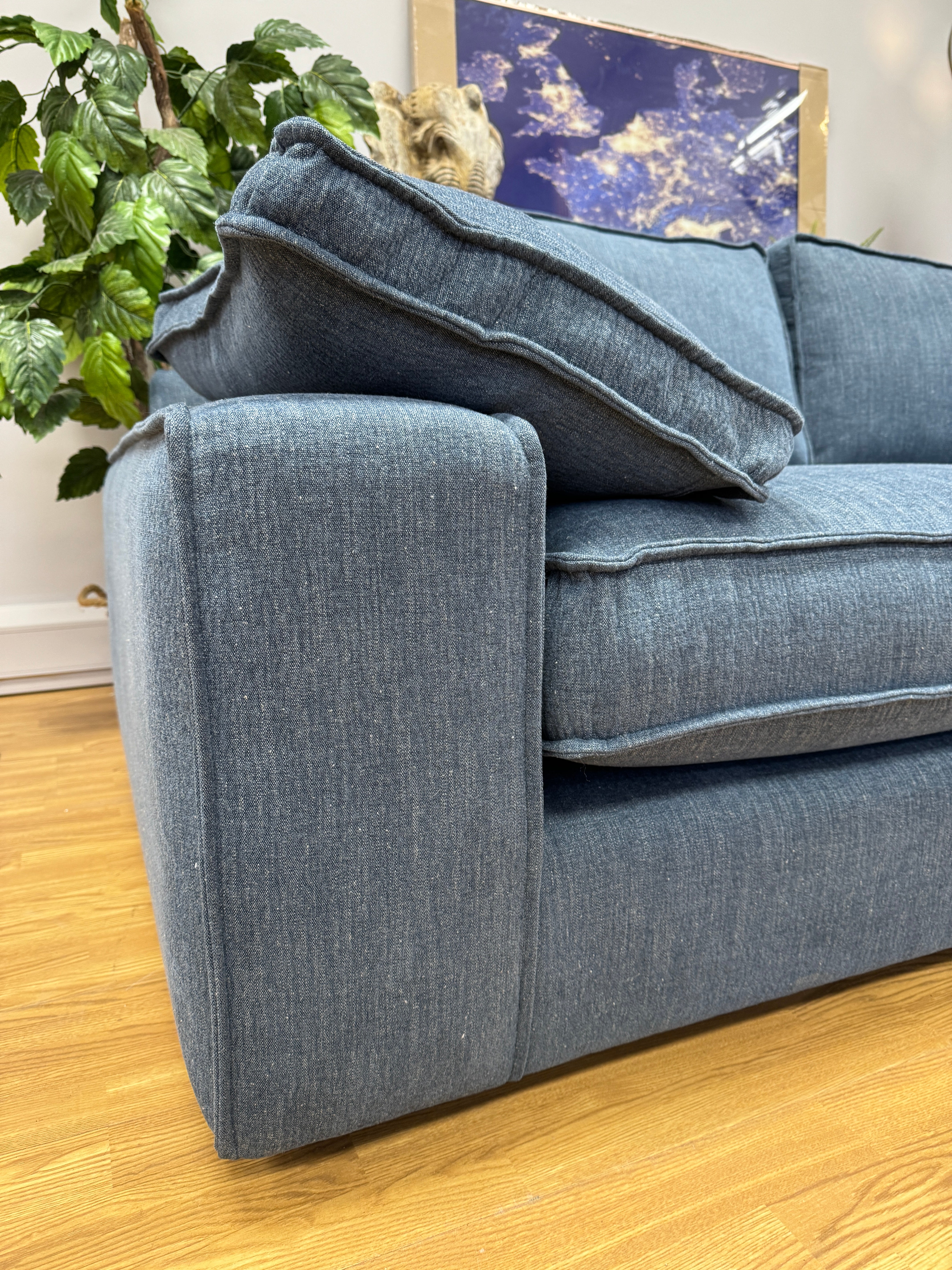 Luca 3 piece right facing corner sofa in denim blue washed weave fabric