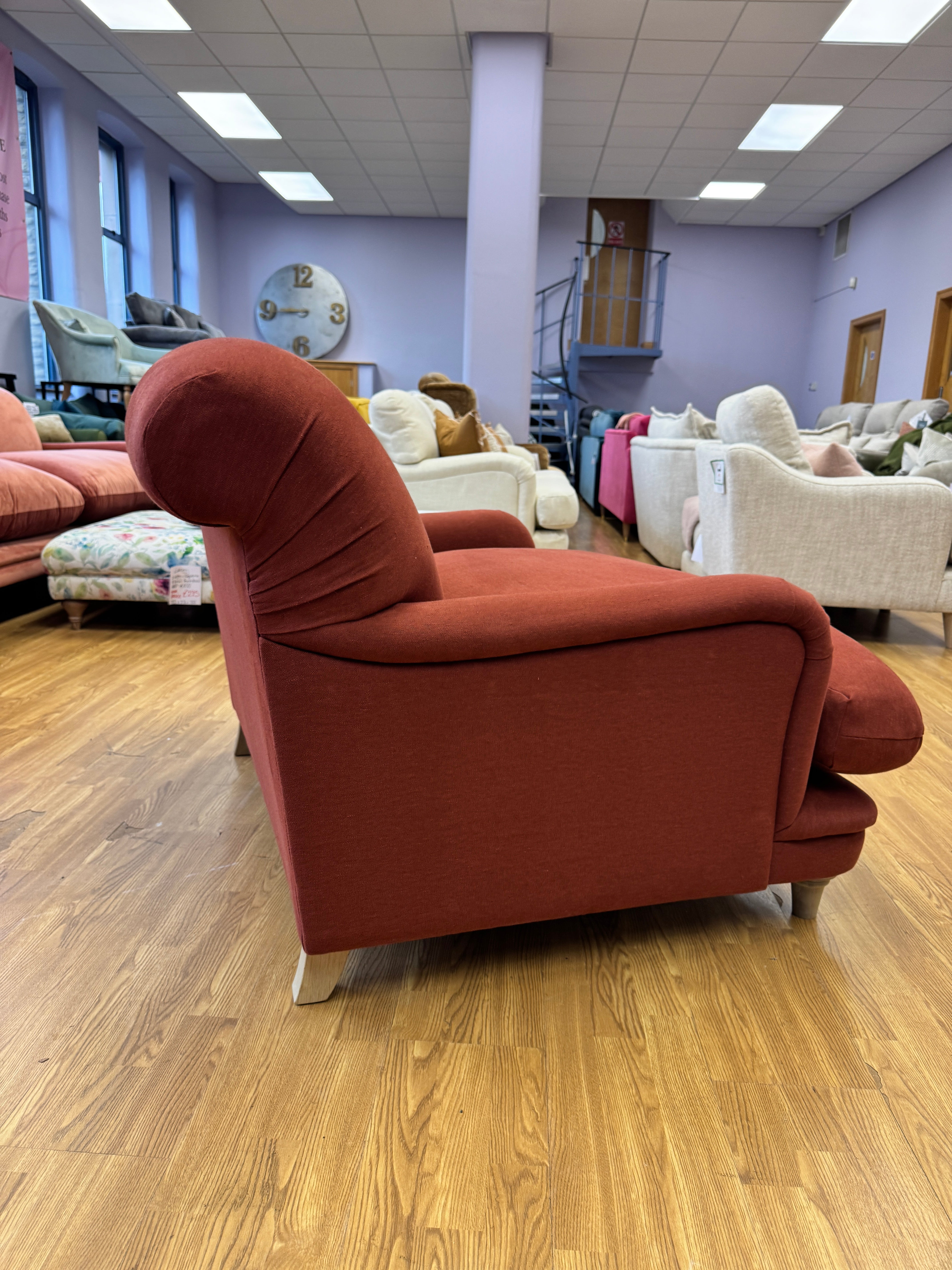 Pudding Loveseat in Quince Jam Red Linen fabric