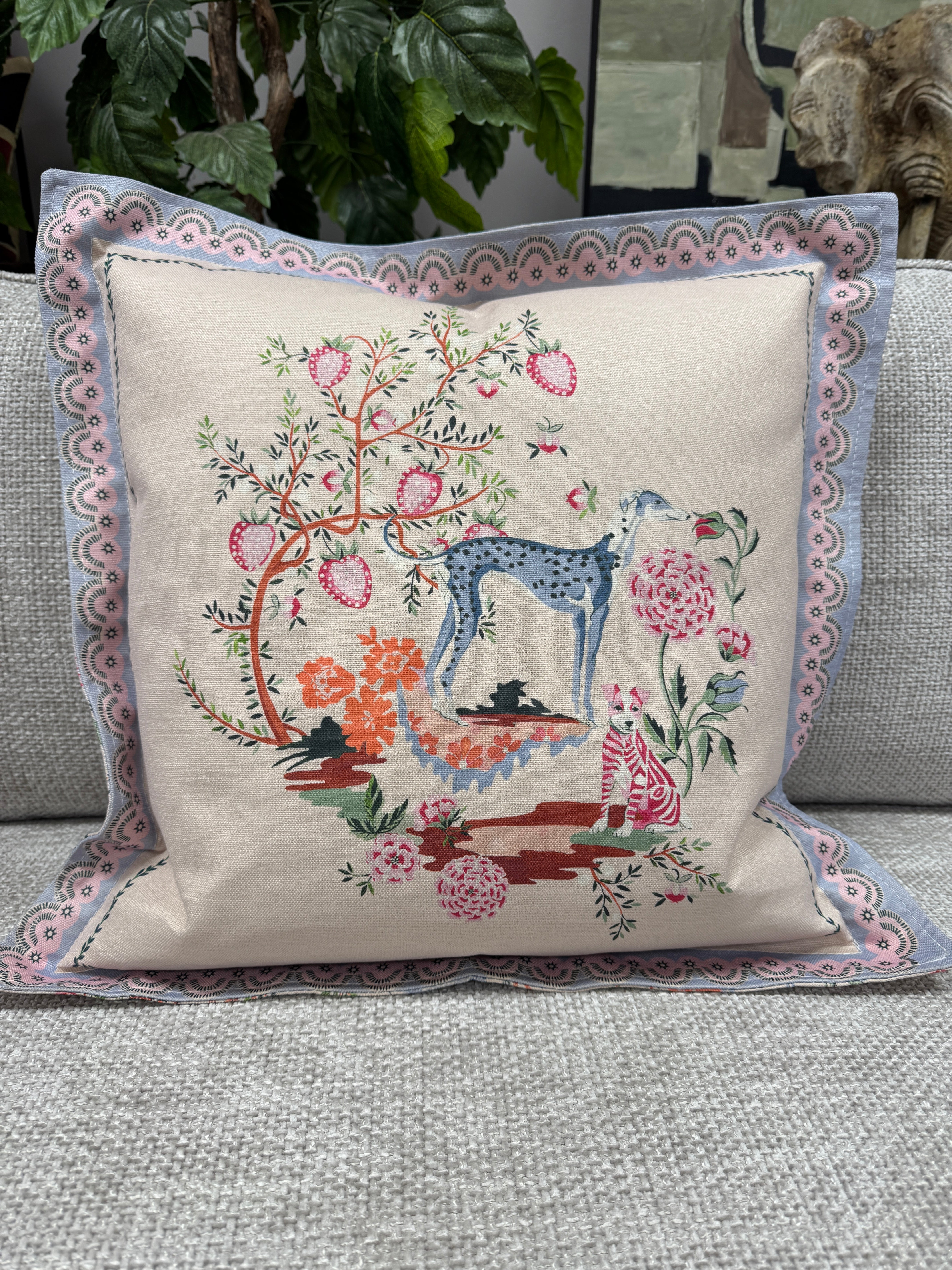 Cath Kidston square cushion in natural Painted Kingdom cotton fabric 50 x 50cm