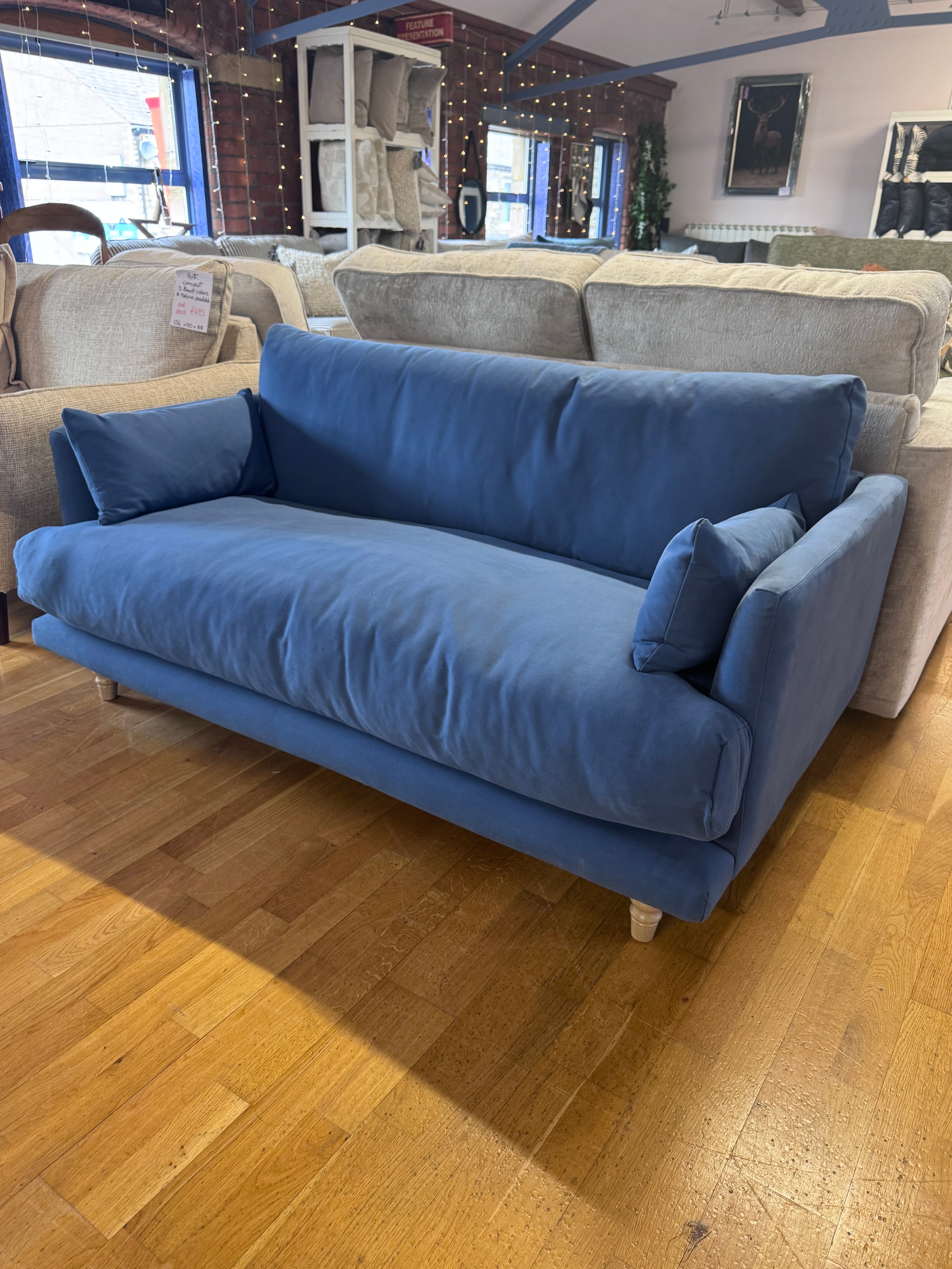 Loaf Jeffers 2 seater bench seat style sofa in Sloe Berry Bush blue cotton twill fabric