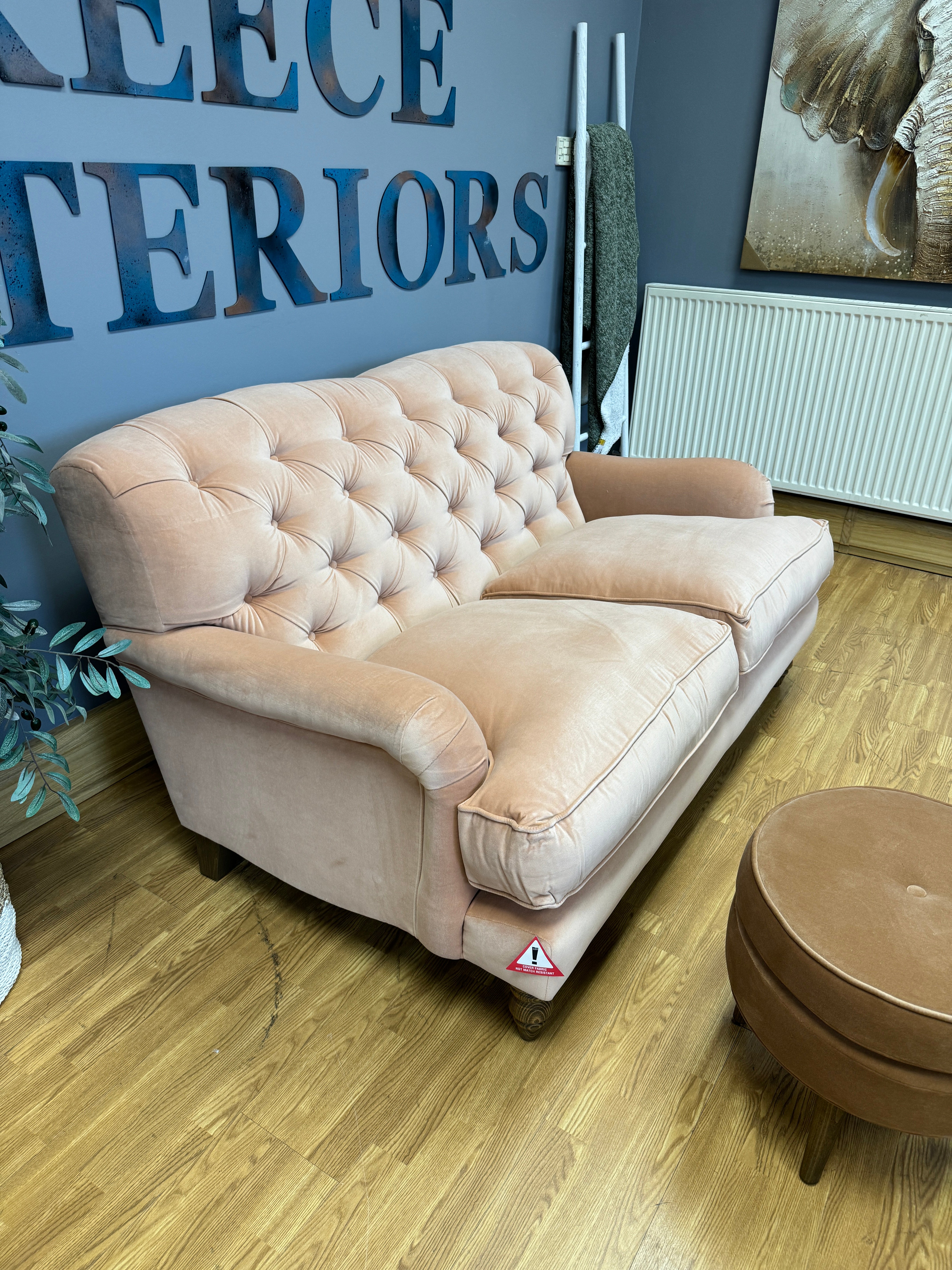 SOFA.COM SNOWDROP 2 seater high button back sofa in Sakura pink velvet