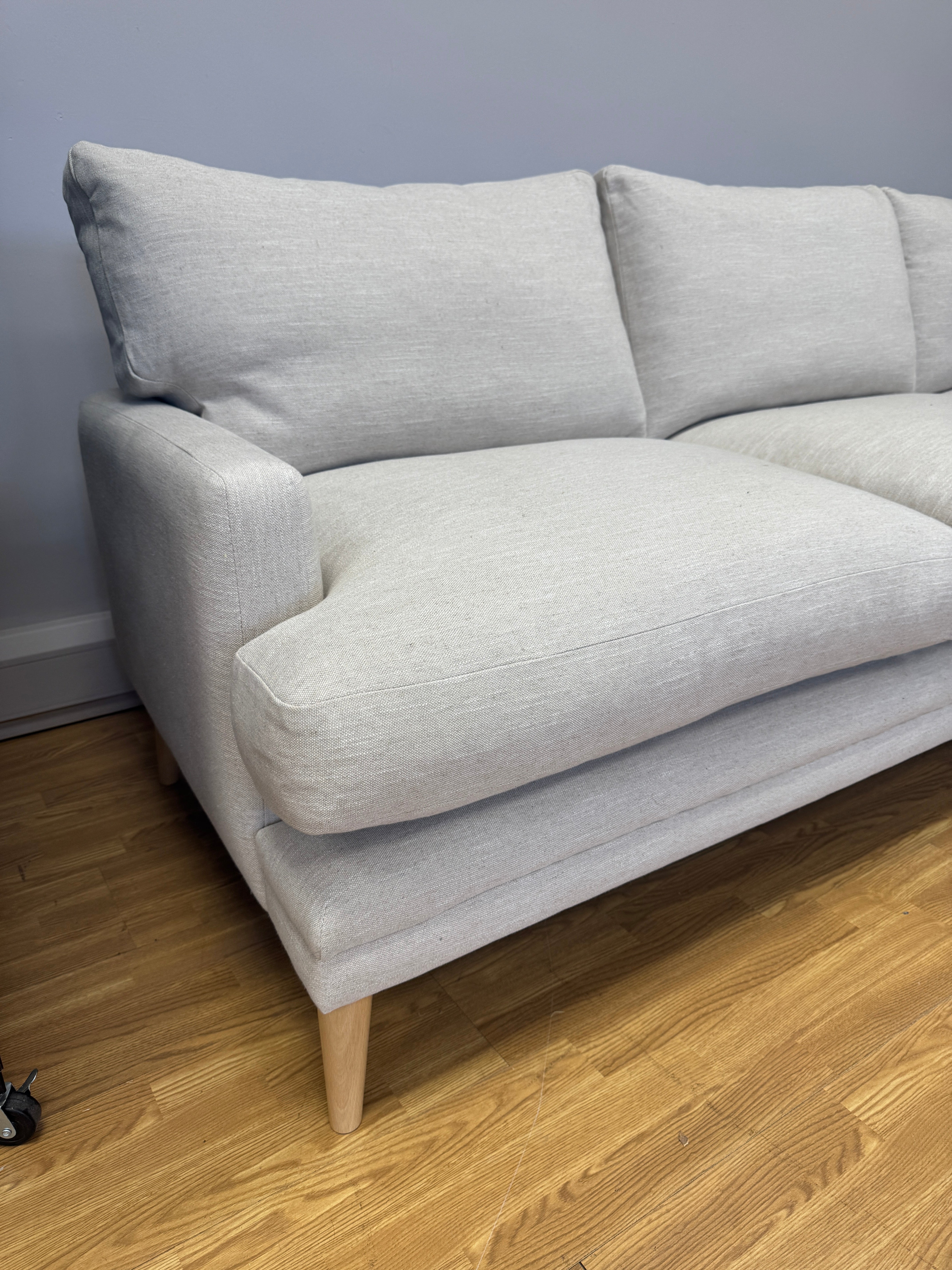 Loaf Squisharoo 2 piece right facing XL chaise sofa in natural linen fabric