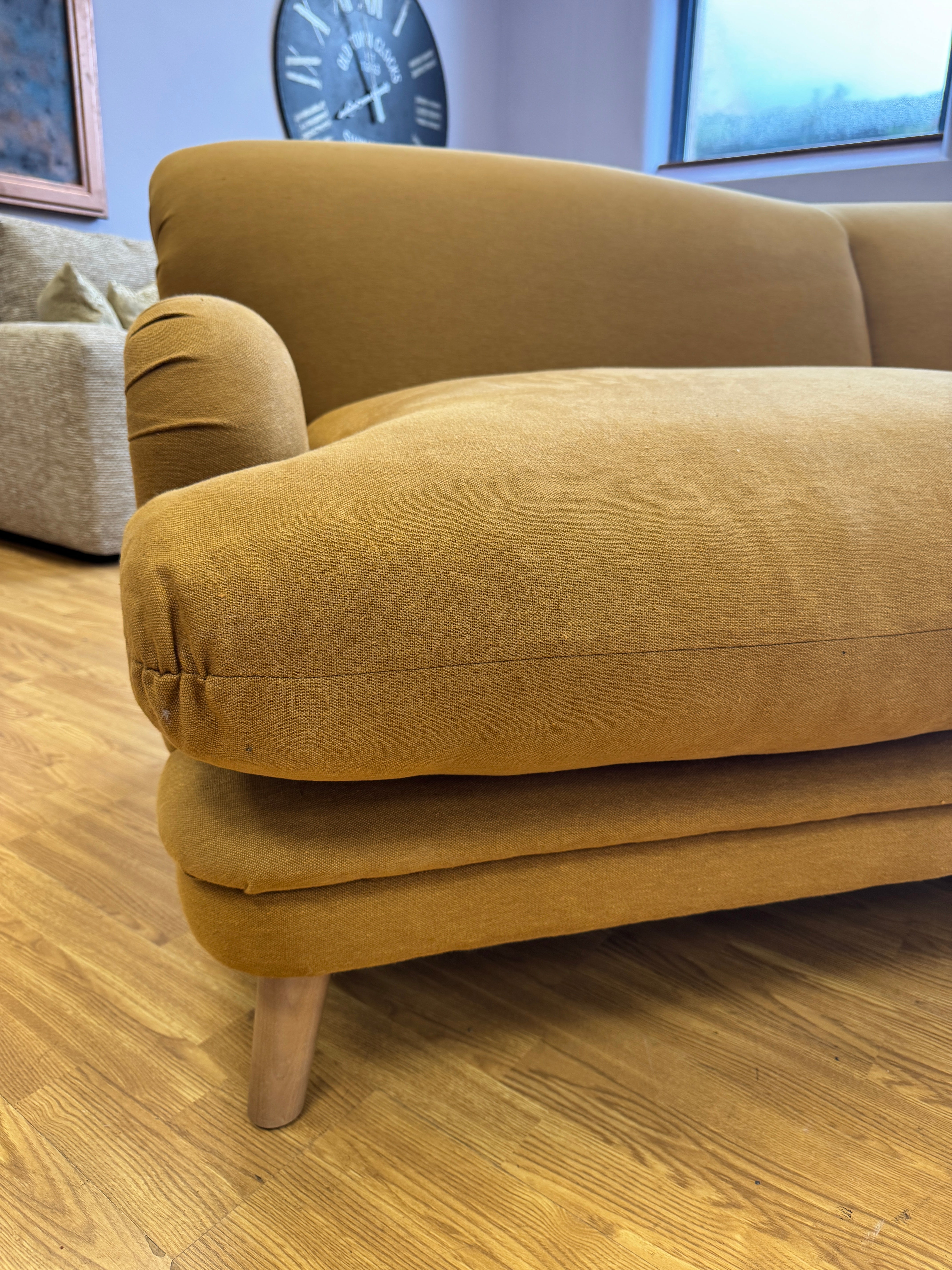 Pudding large sprung back 3 seater sofa in Treacle Tart Yellow (mustard) Linen