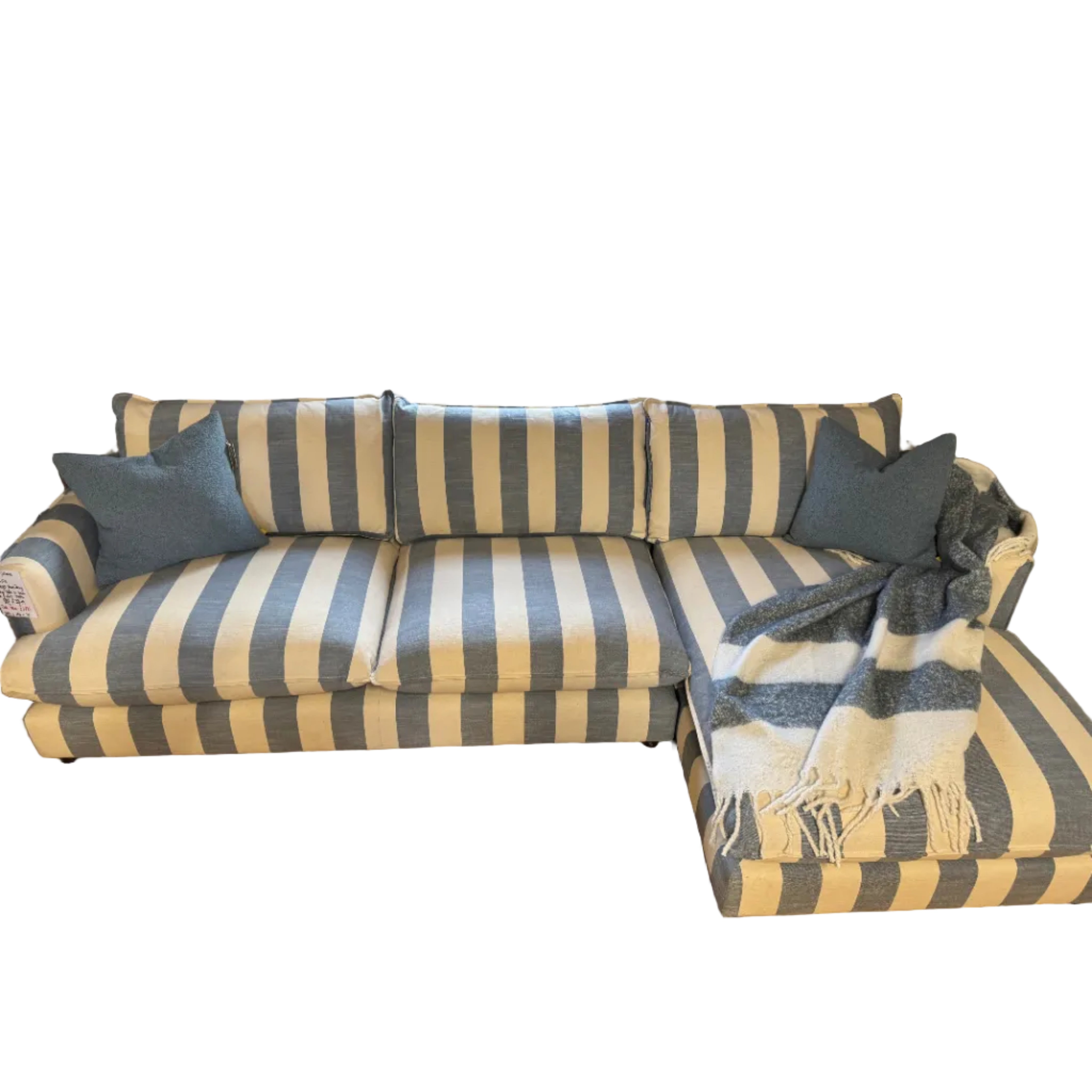 Howard XL Right facing chaise sofa in denim blue & white stripe fabric