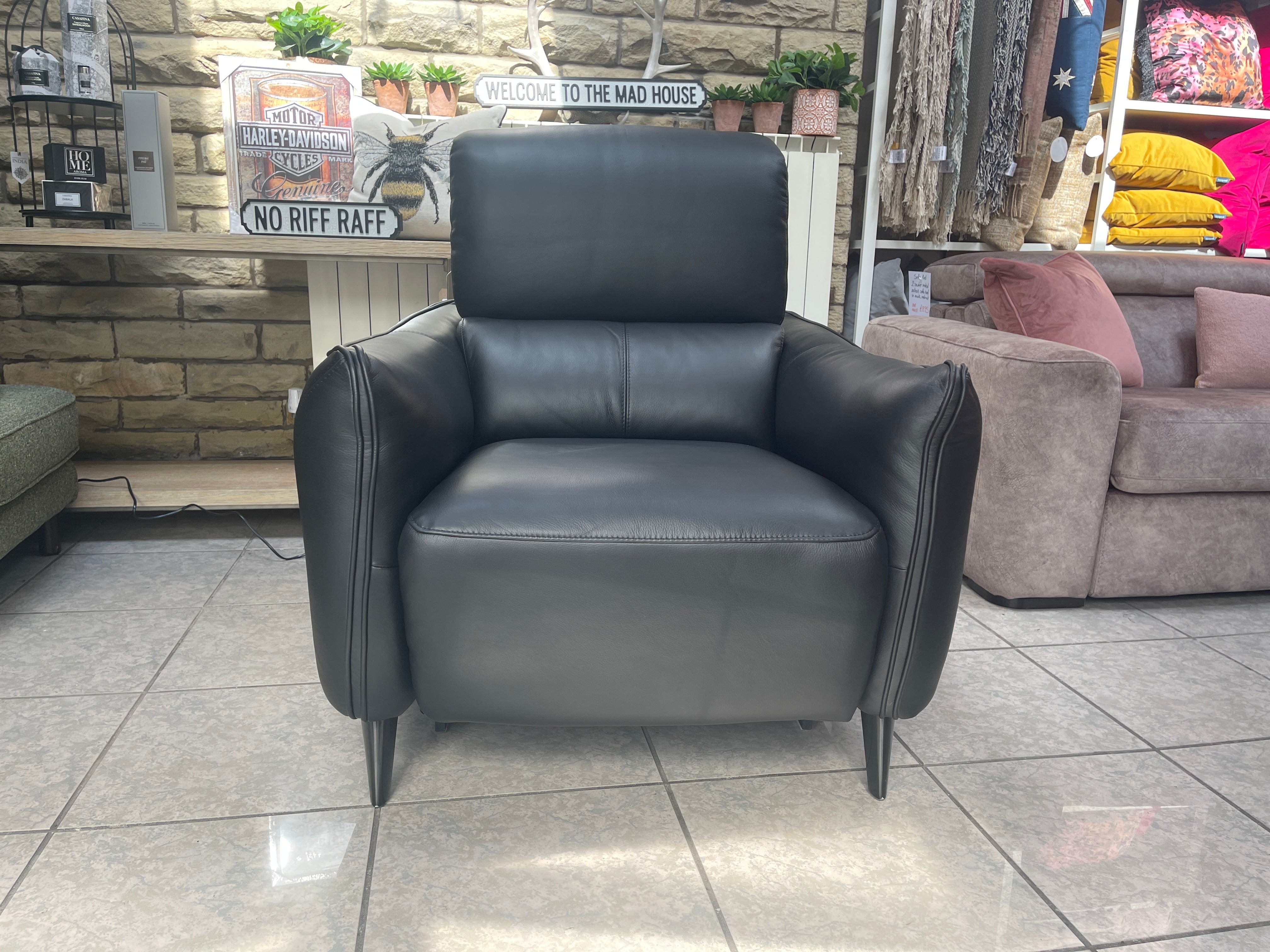 DOMICIL MADDOX power reclining accent armchair in black leather