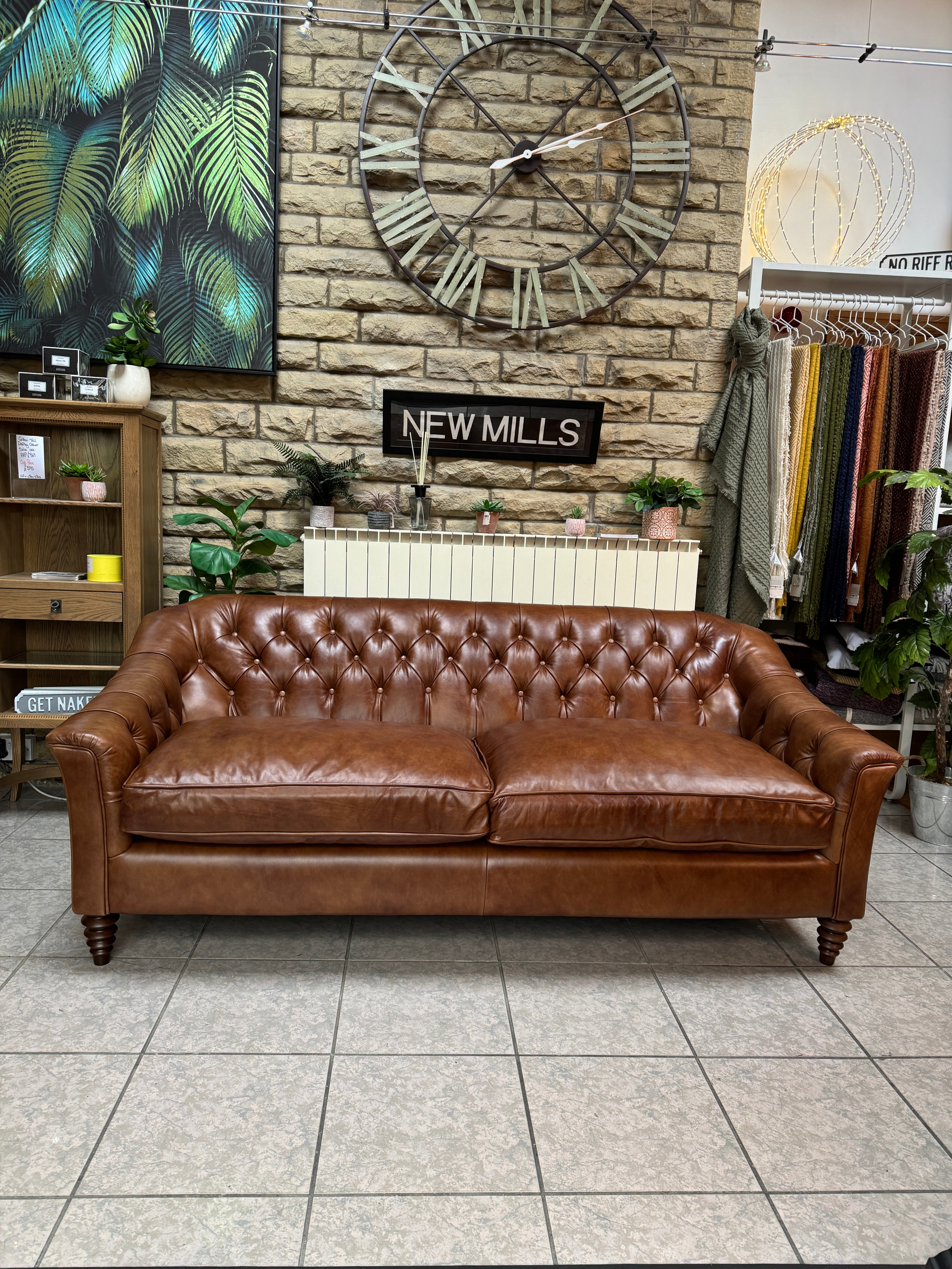 PLANTATION 3 Seater Buttoned Back Sofa in Antique Whiskey Brown Leather