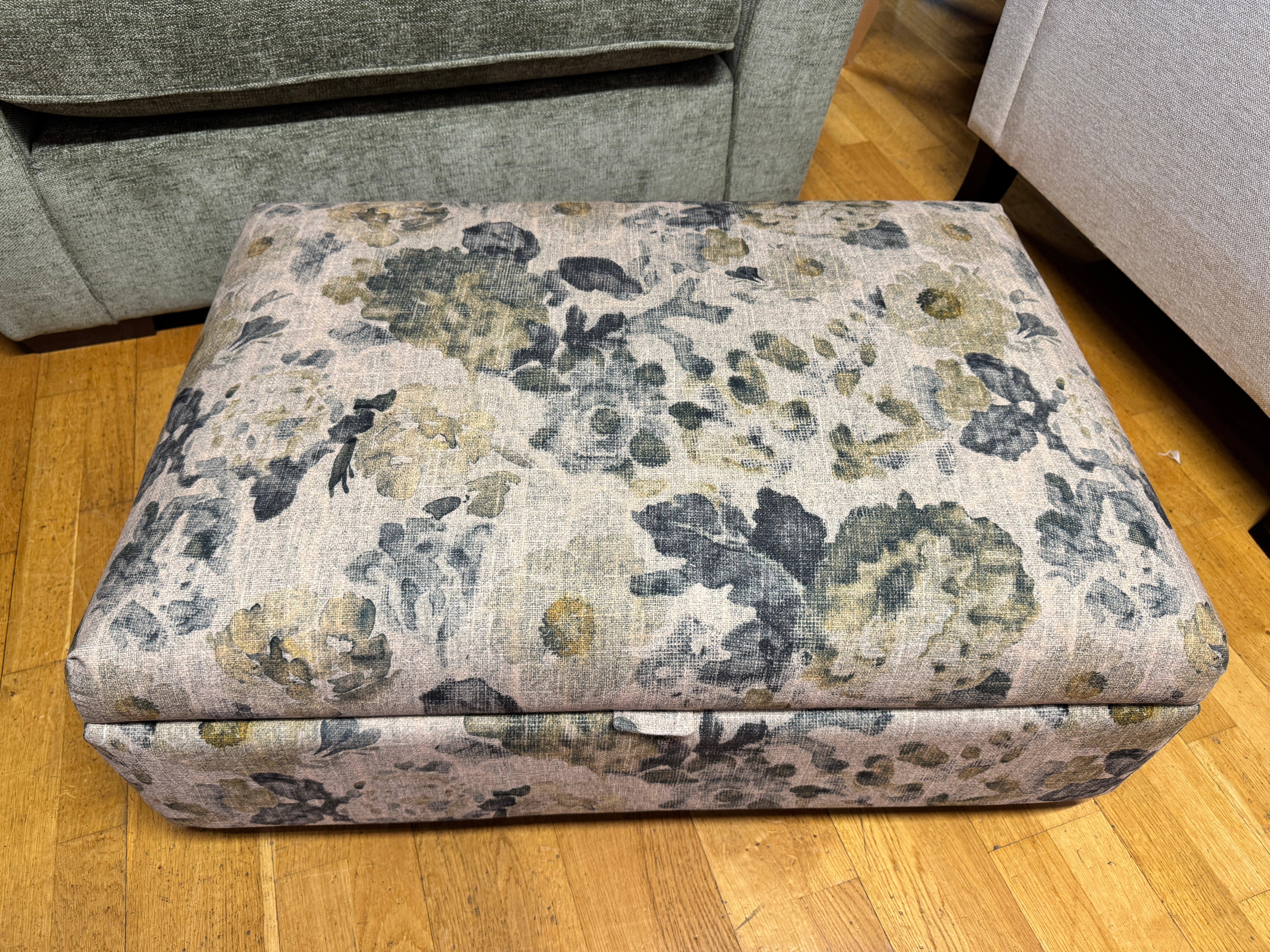 Large storage footstool in Lytton Ocean floral fabric