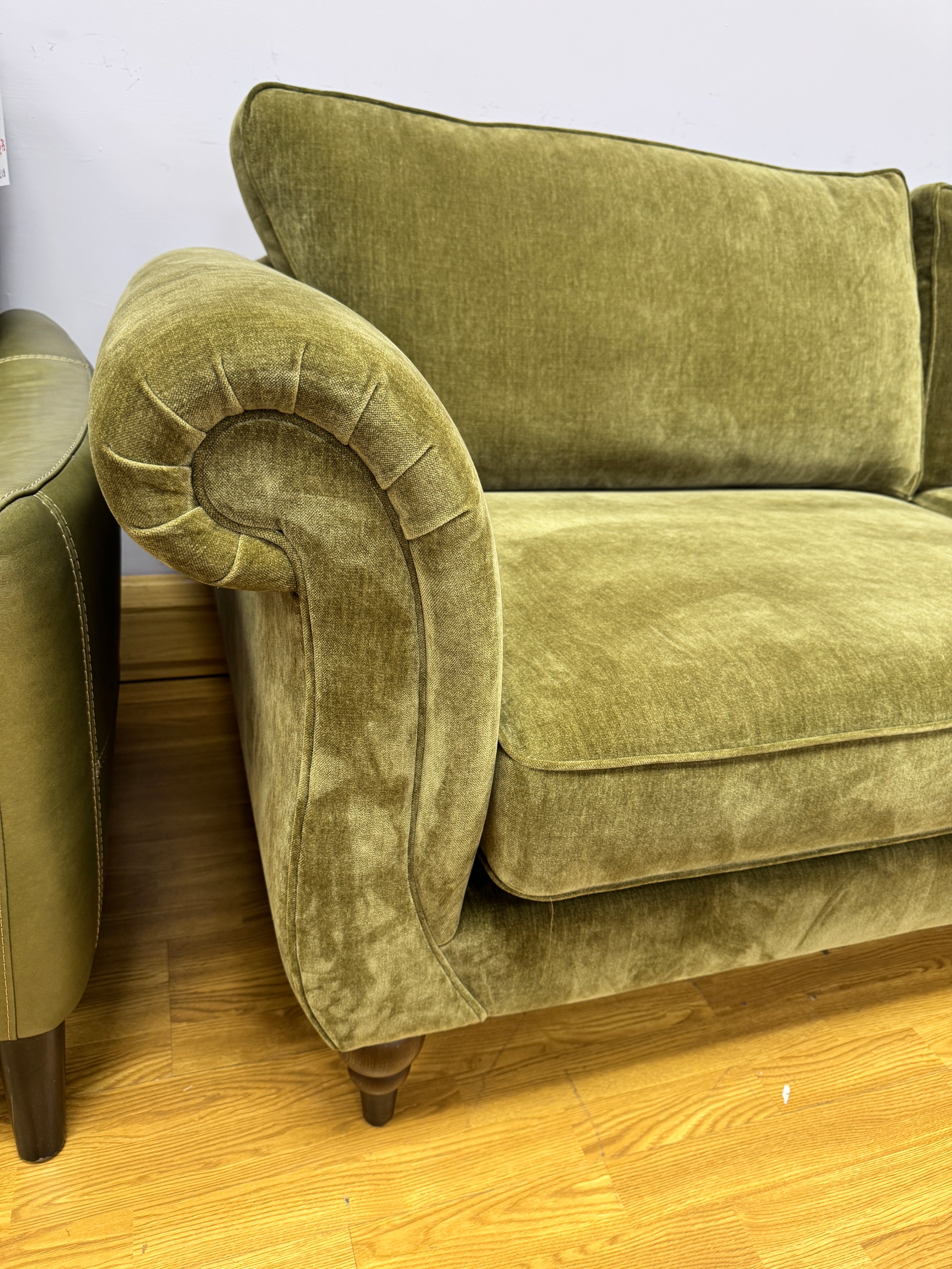 Buckingham XL 4 seater split sofa in Olive green Chenille fabric