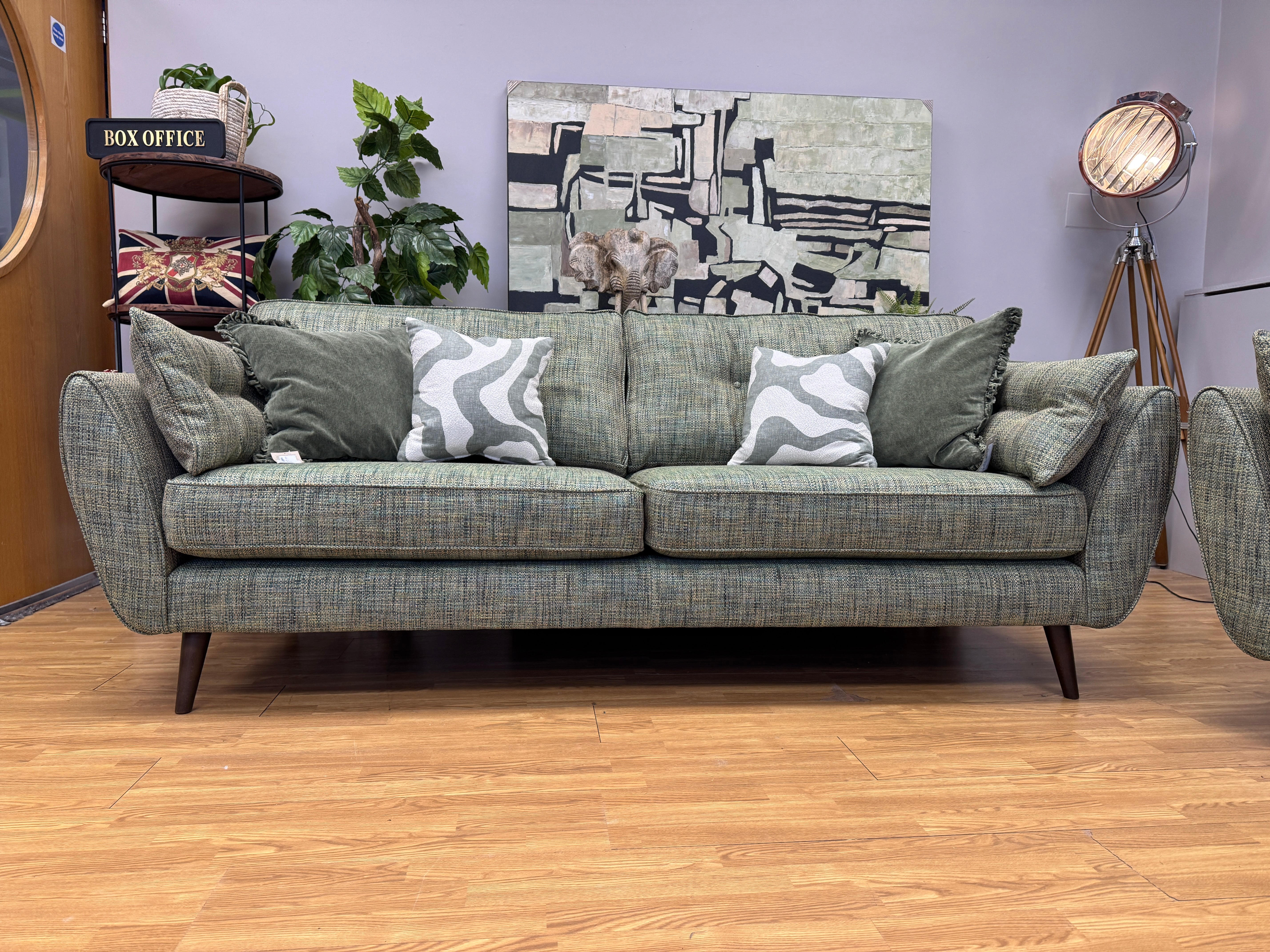 Zinc large 4 seater standard back sofa in Molten Fern green mix weave