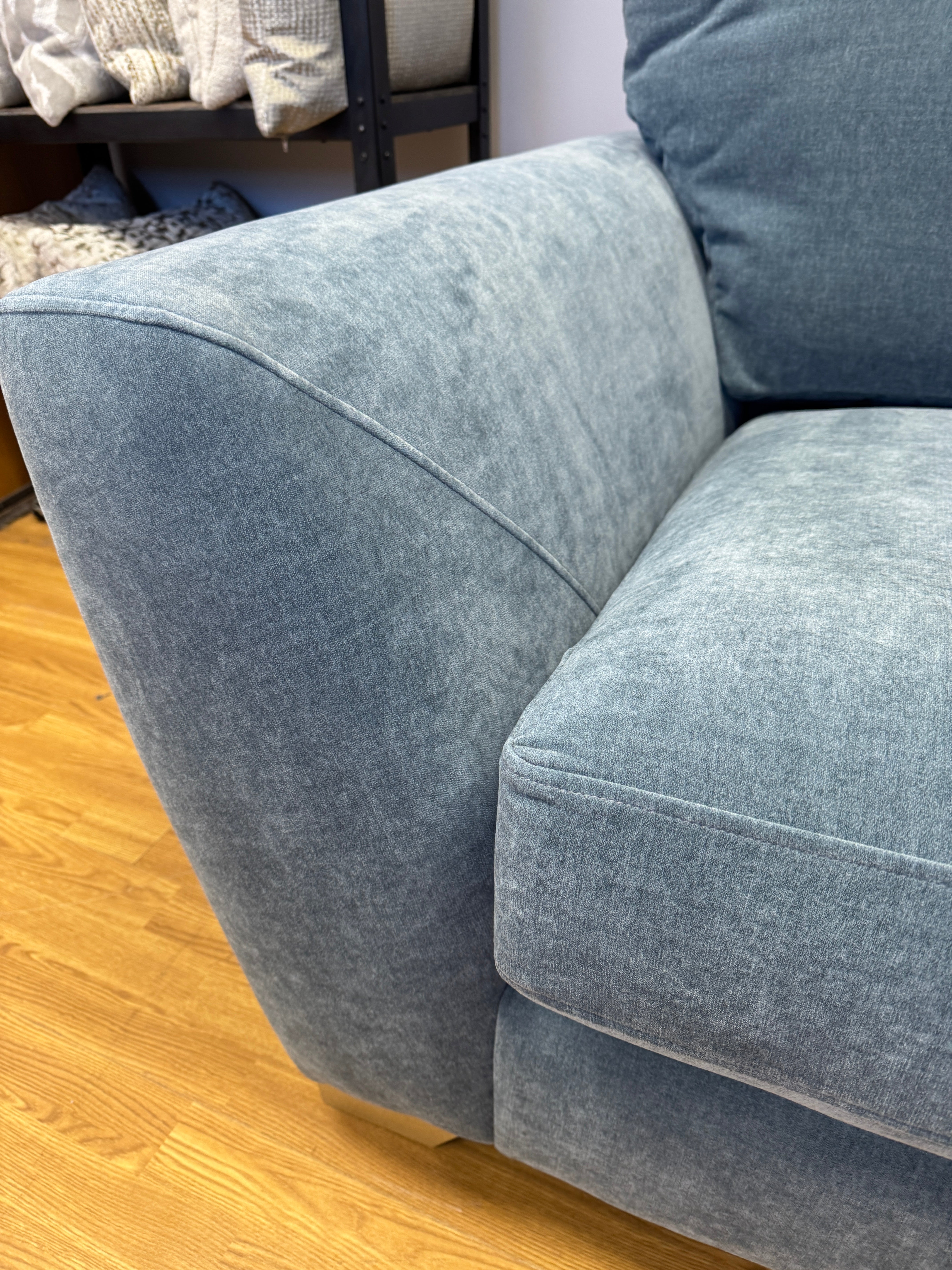 Mala 4 seater split sofa in Ellis Aqua blue fabric