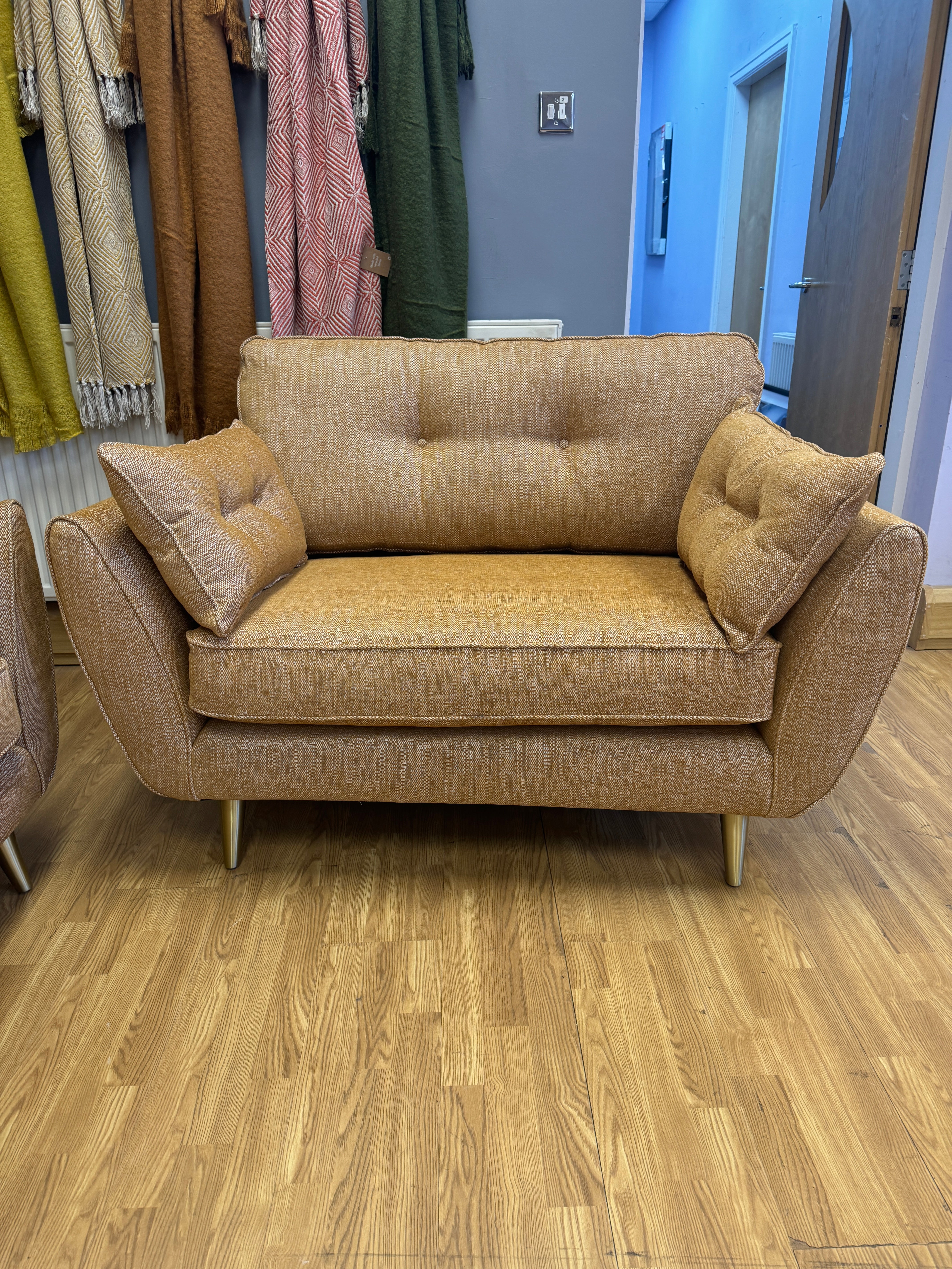 Zinc loveseat in Touch mustard mix weave