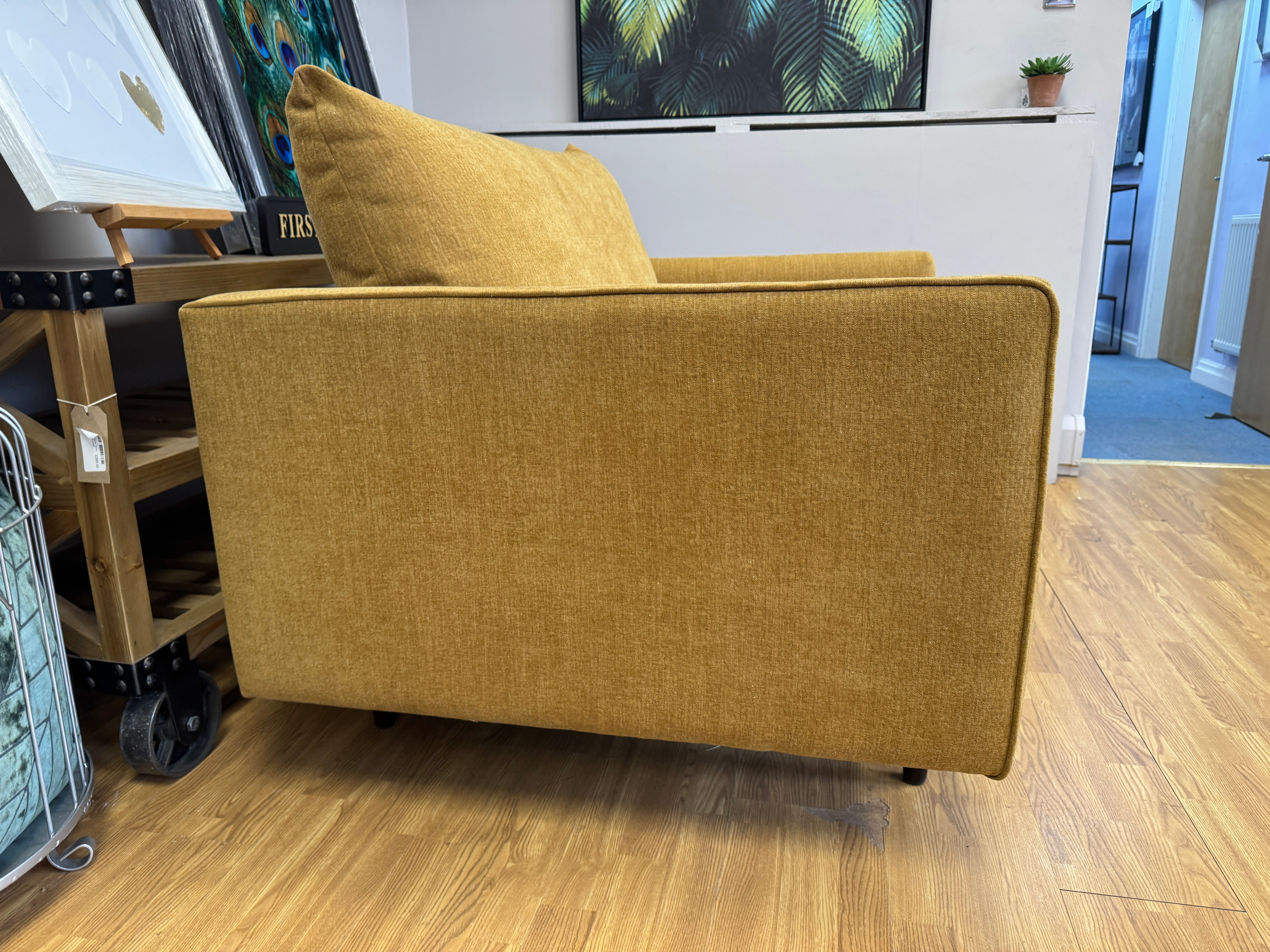 Como square style loveseat in caramel soft weave fabric