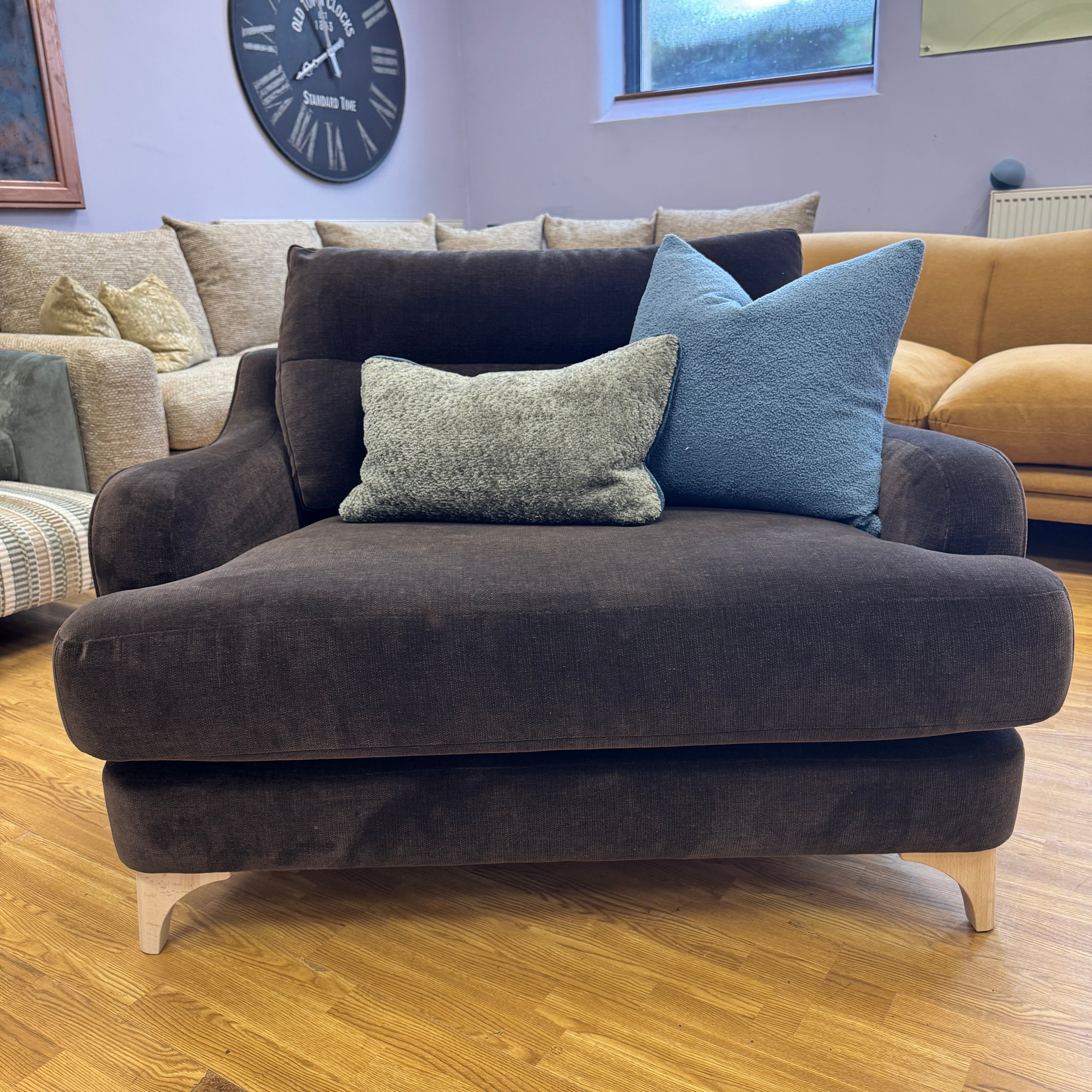 Bletchley Loveseat in Chocolate Brown chenille fabric