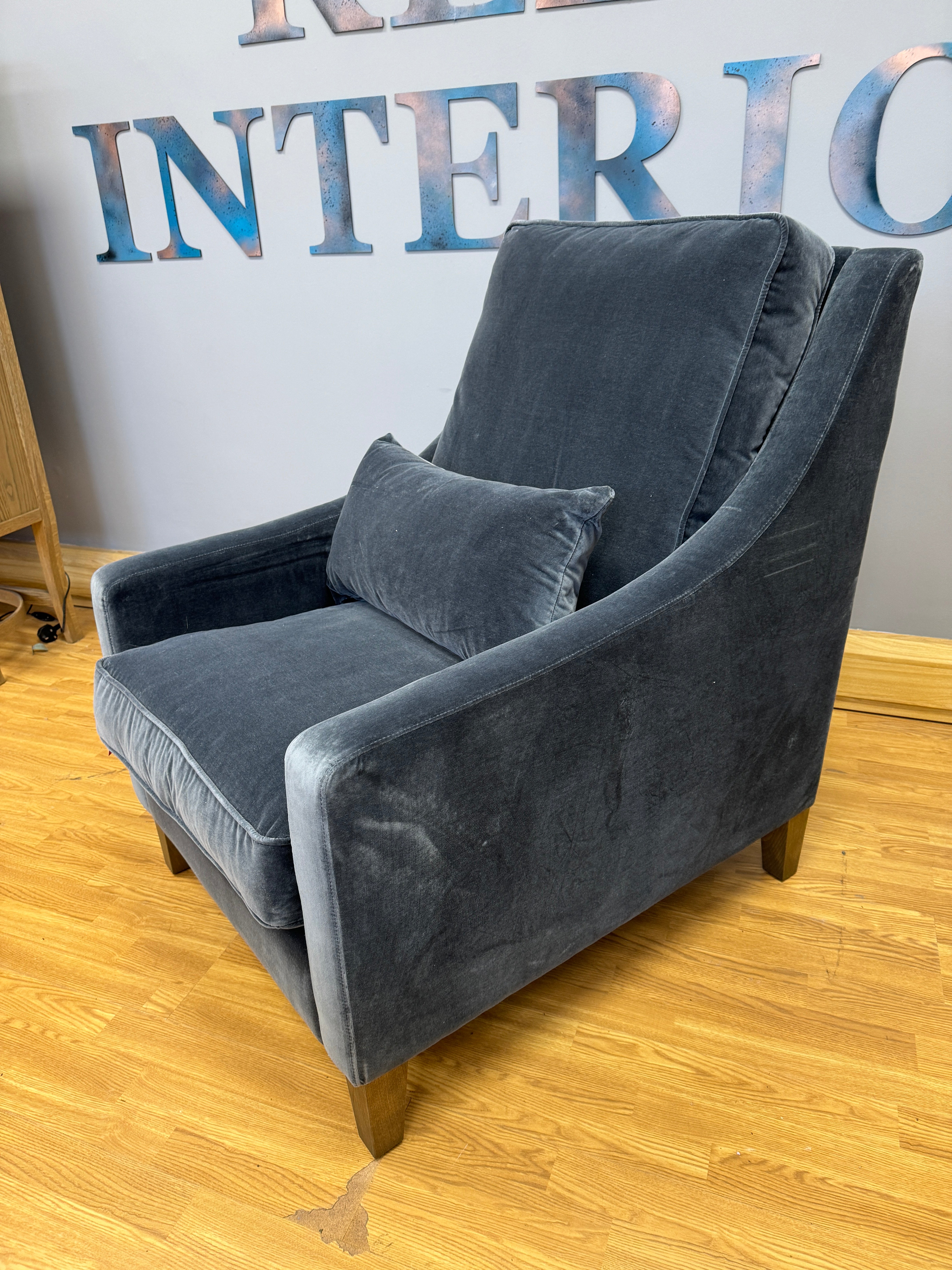 Iggy high back armchair in slate grey velvet