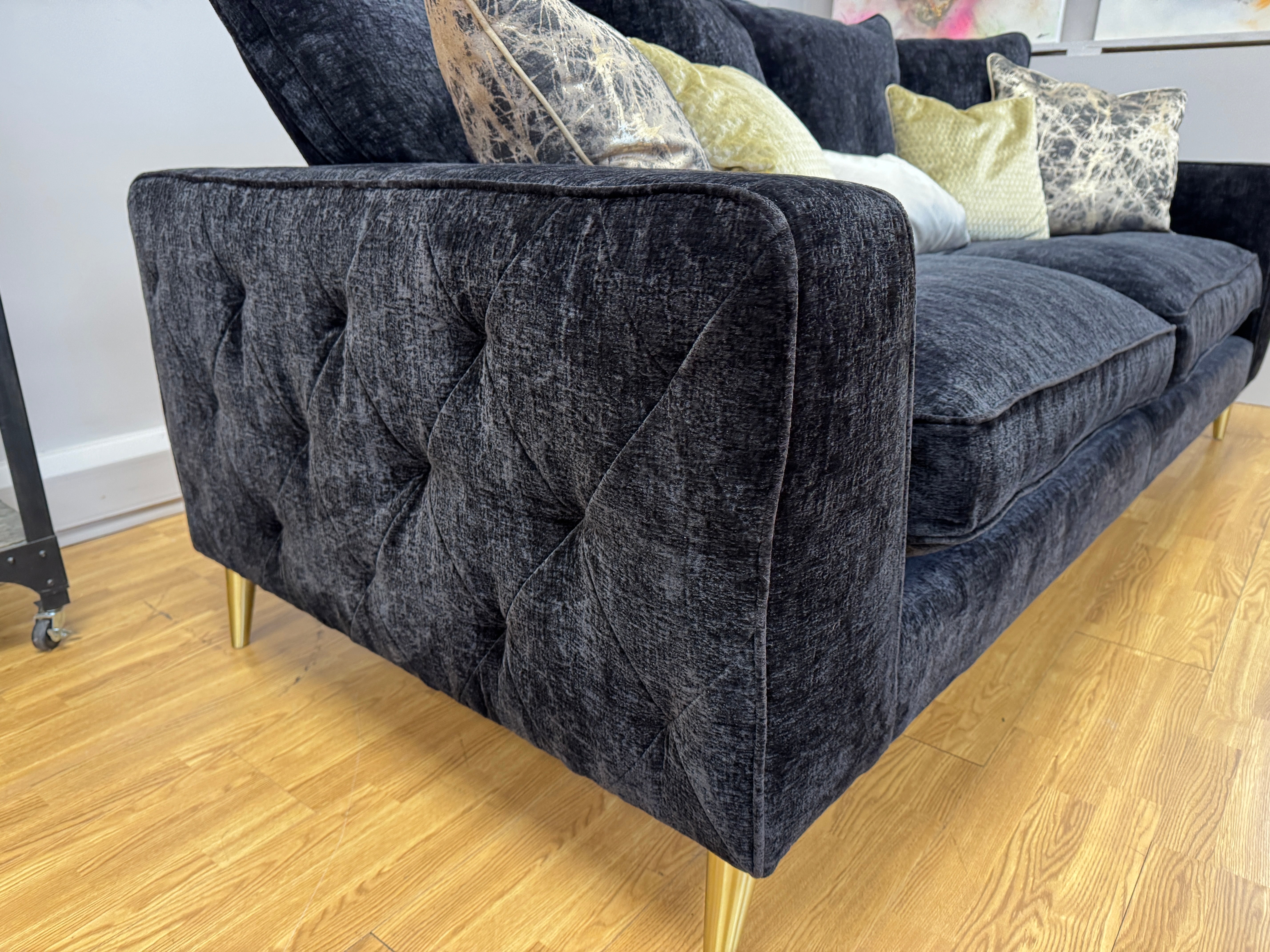 Sofology Rococo large 4 seater cushion back sofa in black chenille fabric