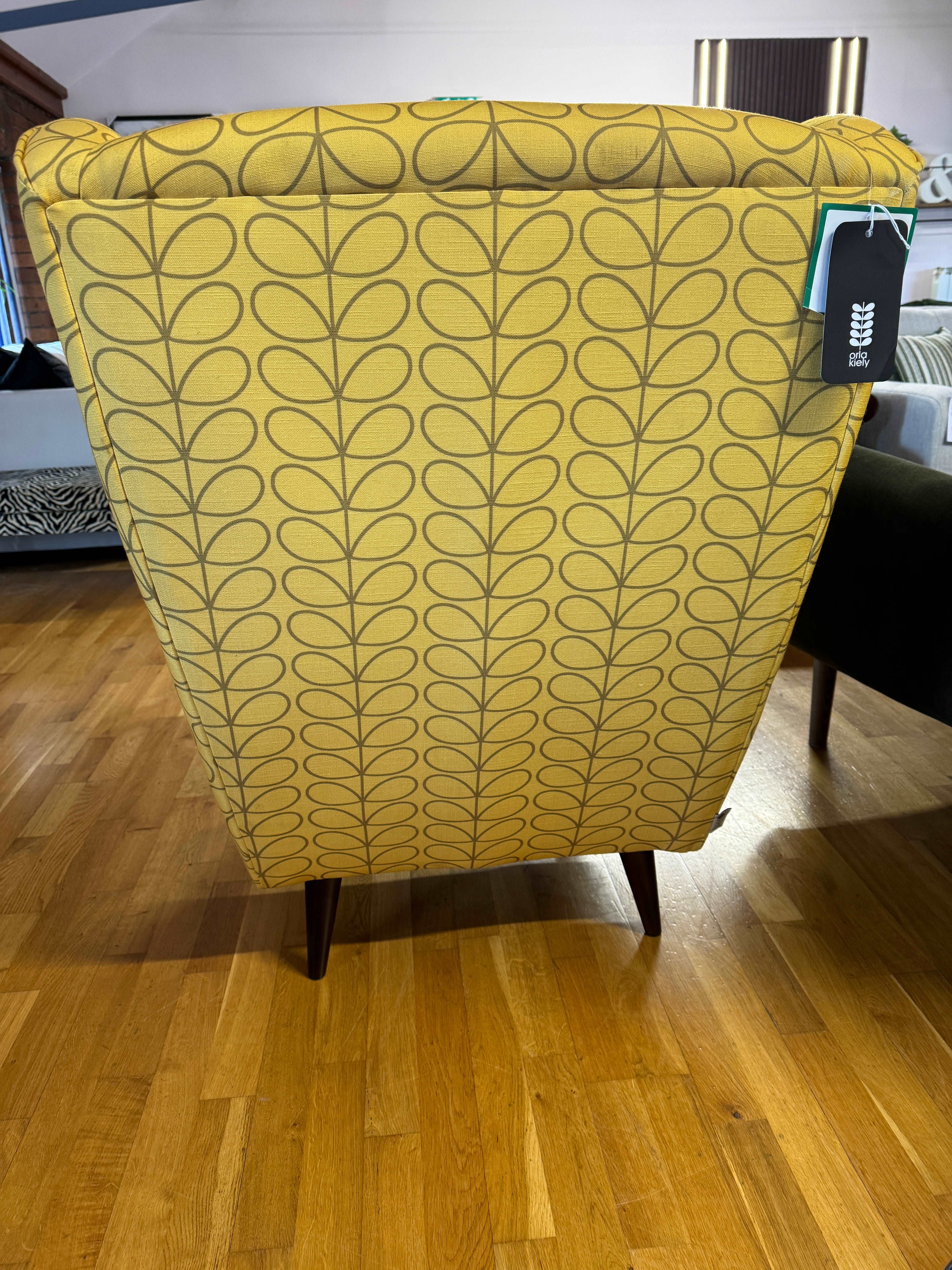 Alma large wingback armchair in Linear stem yellow fabric - RRP £1079