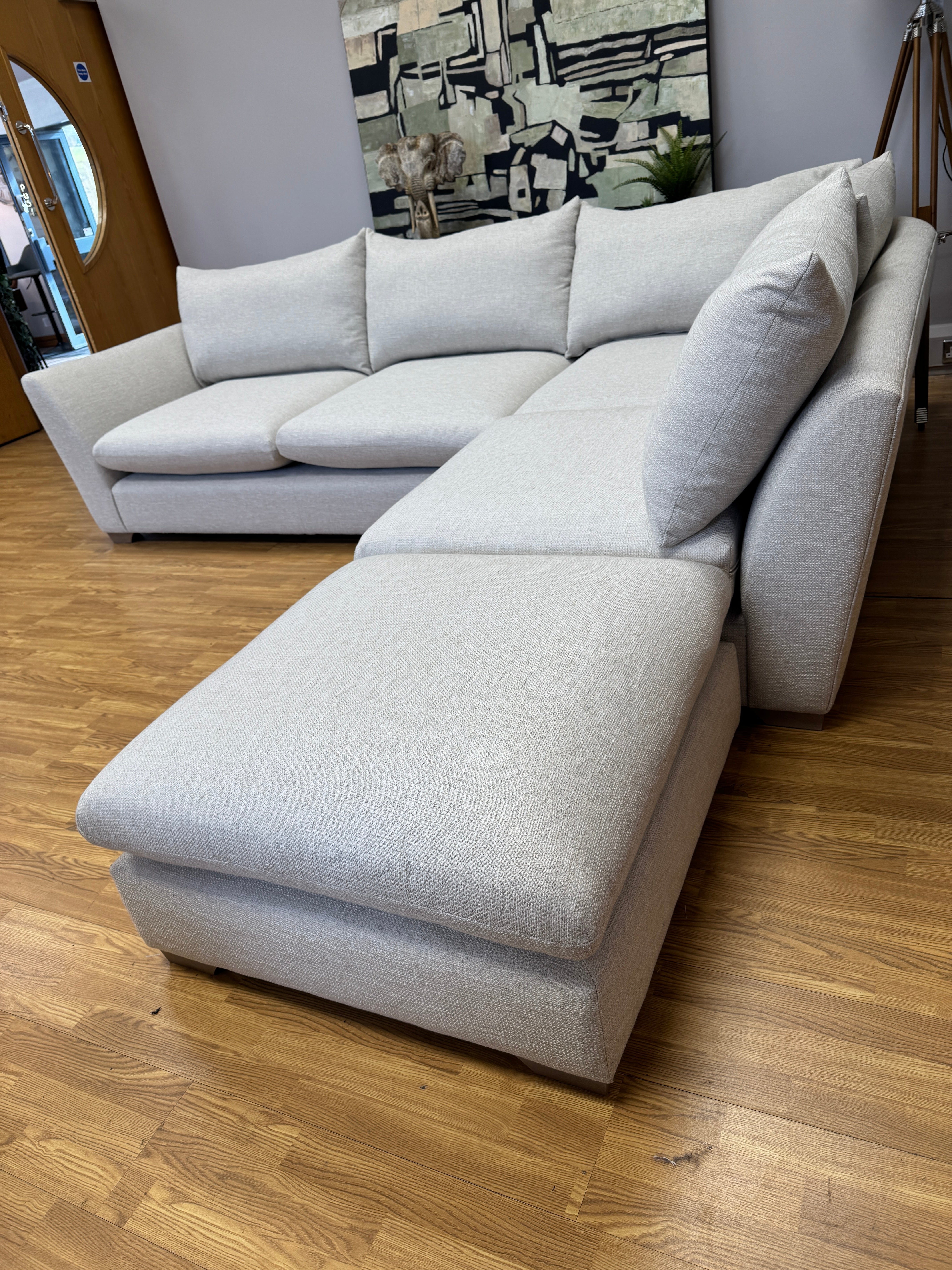 Hampton 3 piece right facing corner sofa & footstool in natural soft weave