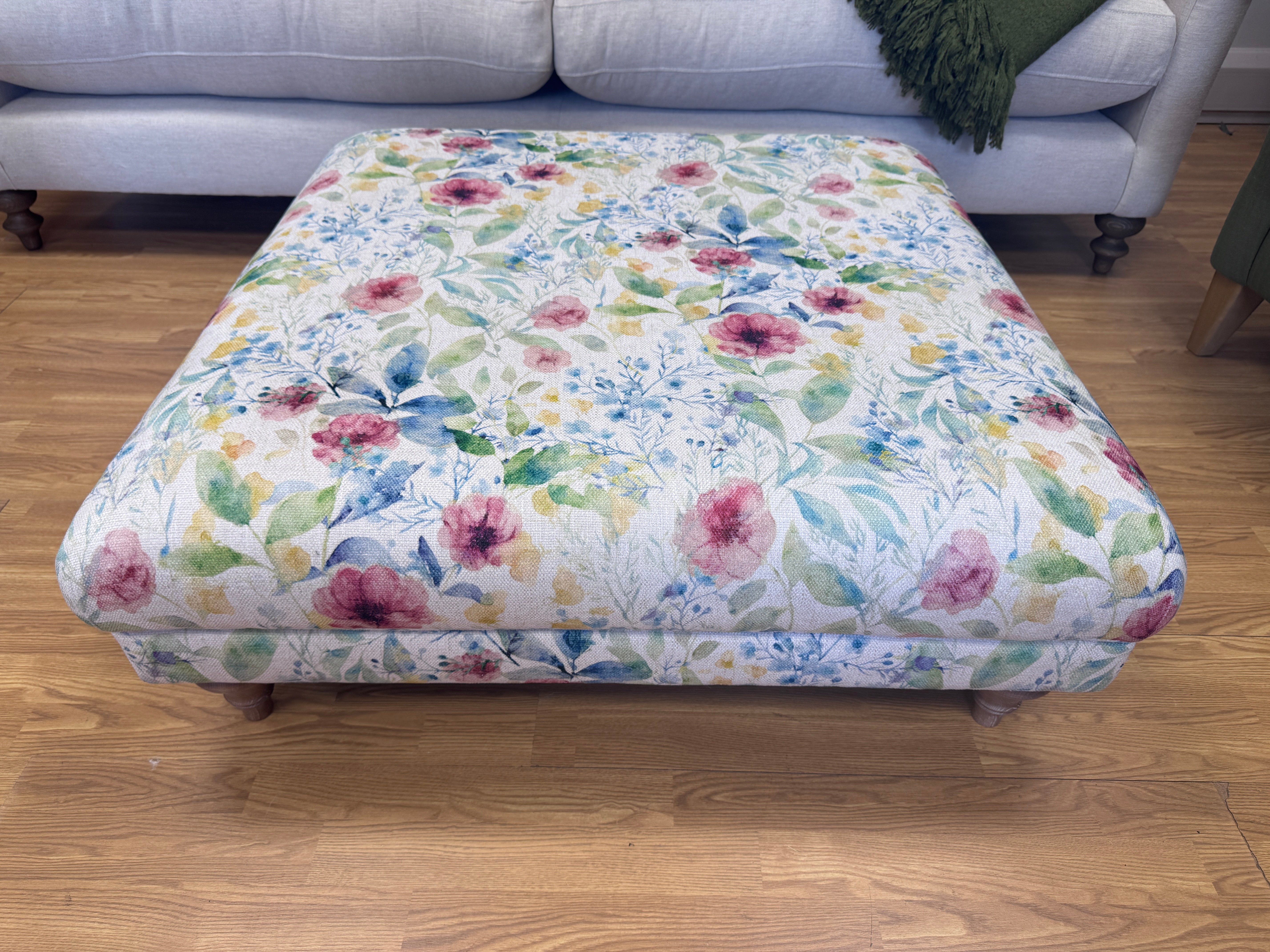 Lacey large square Footstool in Spring Floral fabric